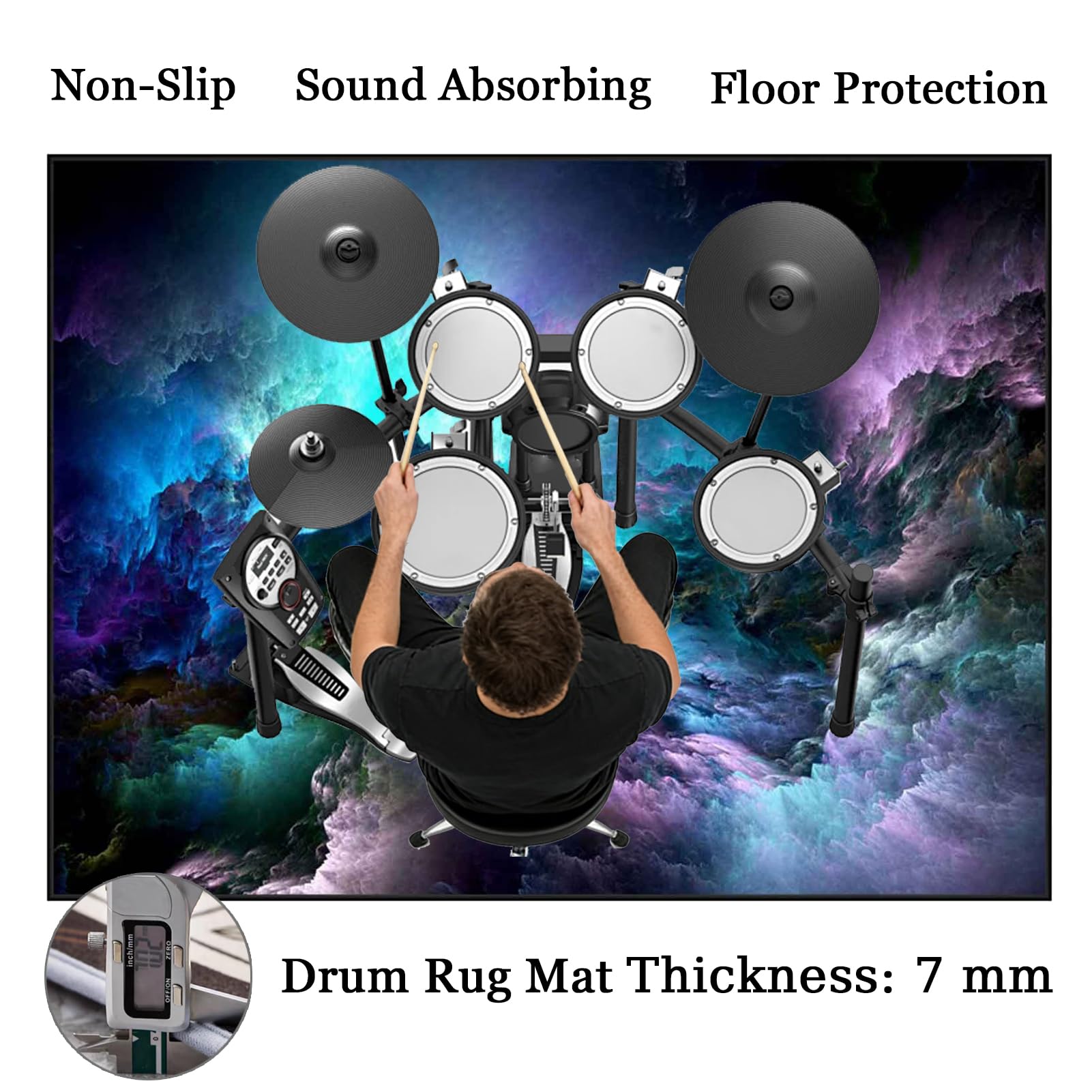 Tappetino Insonorizzato Batteria Drum Tappetino per Batteria e Percussioni Tappeto a Tamburo Tappeto per Batteria Elettrica Tappeto per Batteria Acustica Tappeto Antiscivolo Batteria 230 x 180 cm