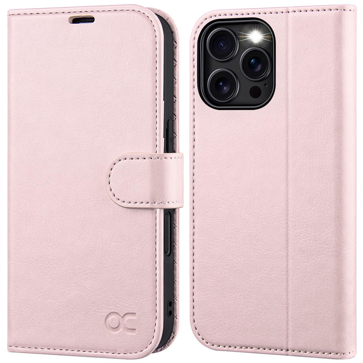OCASE iPhone 16 Pro Max Hülle Handyhülle Premium PU Leder, Kartenfach Standfunktion, RFID Hehutzhülle Klapphülle Handytasche Lederhülle Kompatibel für iPhone 16 Pro Max (6,9 Zoll) Hellrosa