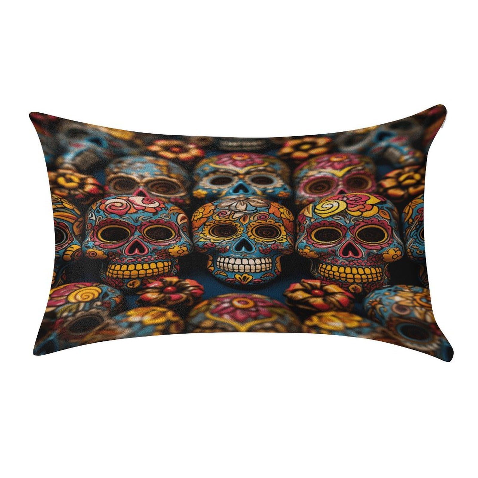 VstaDank Colorful Sugar Skulls Throw Pillow Cover 12"×20" Ultra Soft Pillowcase Cozy Lumbar Pillow Shell Gold Velvet Exquisite Decorative Cushion Sham Protector for Couch Sofa Bedroom