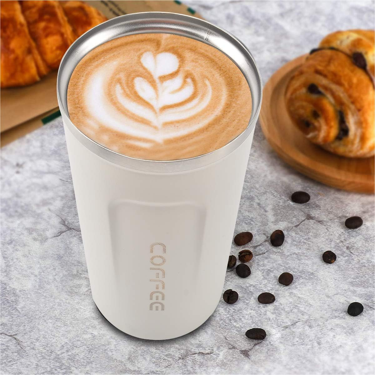 MOMSIV White Coffee Cup, Vacuum Reusable Leakproof Double Wall Coffee Cup - Image 5