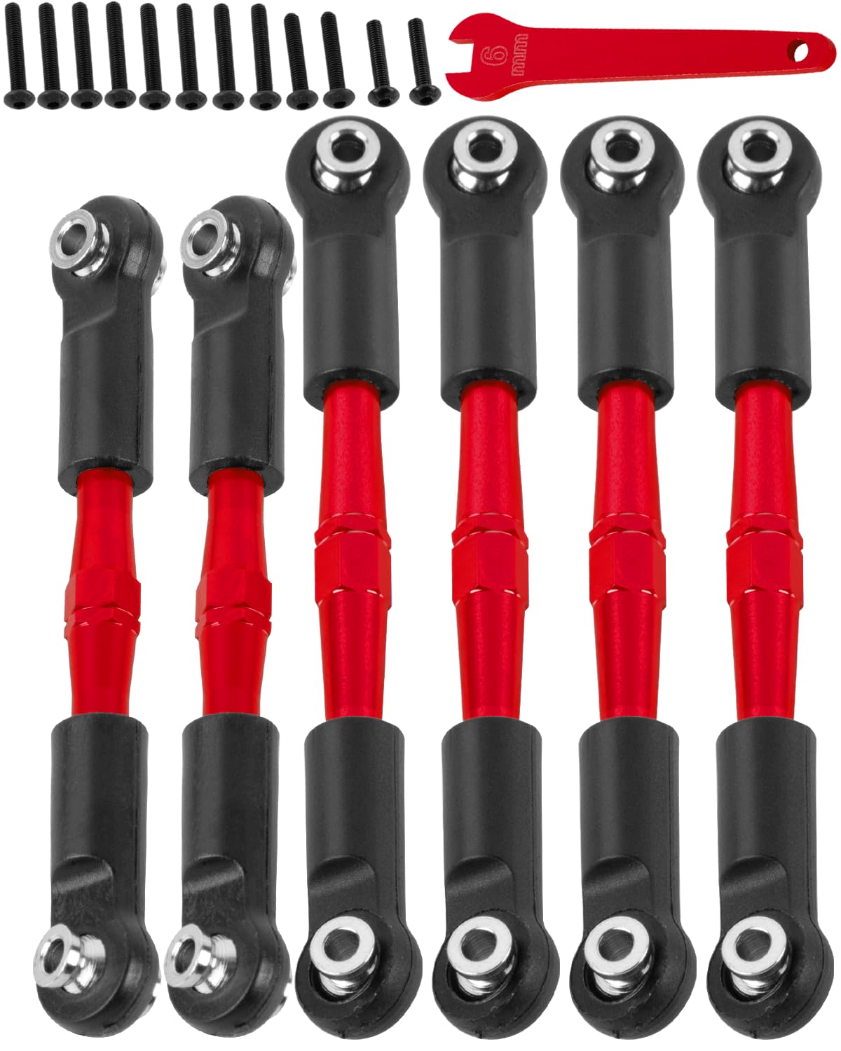 RCHuiWow Alloy Aluminium RC Turnbuckles Camber Links Upgrades Part 1/8 Typhon 3S BLX,Typhon Mega 550,for 1/10 Big Rock V3 3S BLX(Only V3),Turnbuckles & Tie Rods Hop-up,6pcs,Red