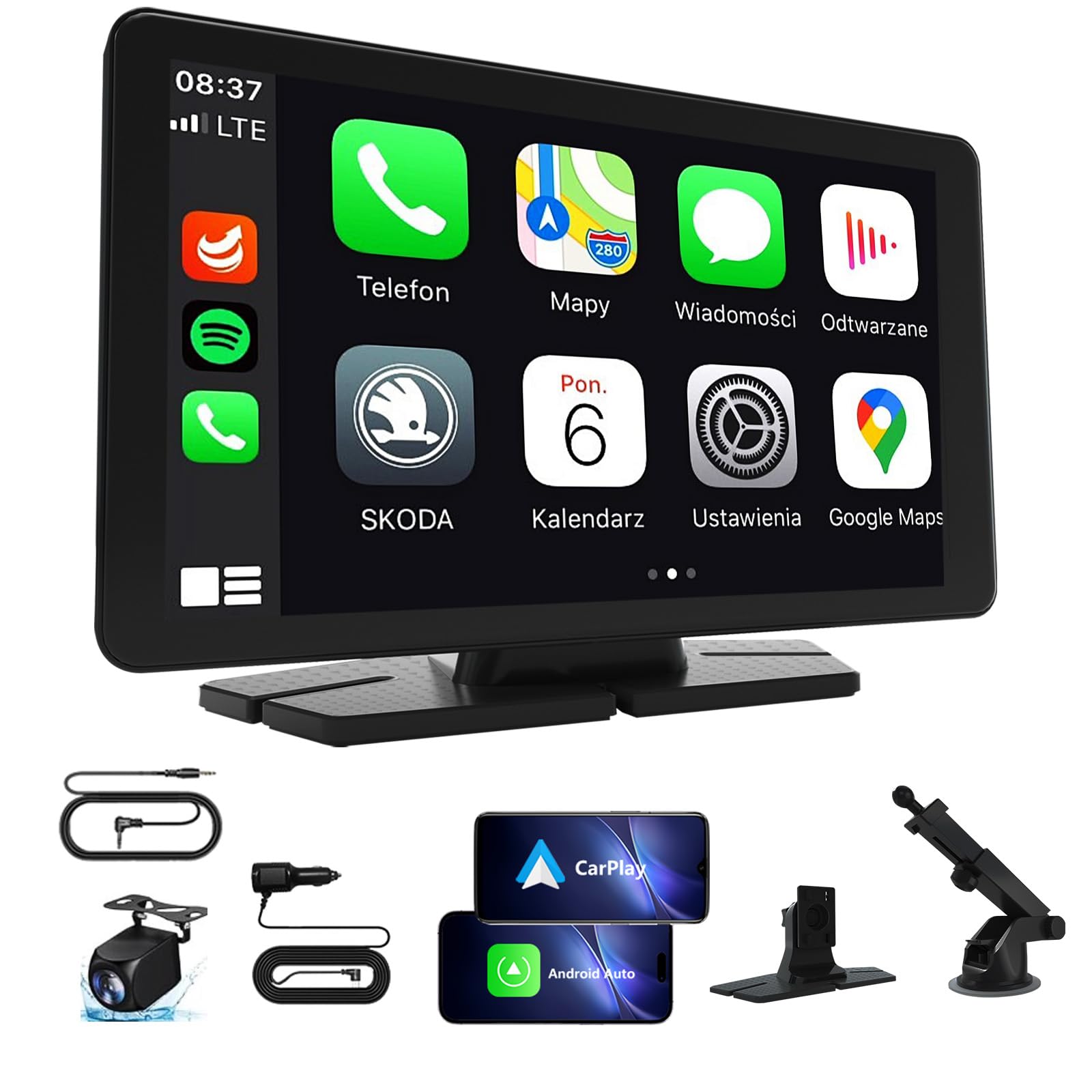 VNEIMQN 10" HD Carplay Screen for Car, Portable Wireless Apple Android Auto Car Play Stereo with Voice Control, Dashcam, 1080P Backup Camera, Mirror Link, Bluetooth GPS