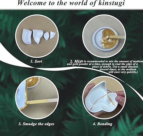 Miniatura 2 de Kintsugi Kit de reparación dorado, kit japonés de Kintsugi para mejorar tu cerámica, repara tu cerámica significativa con polvo dorado medio,