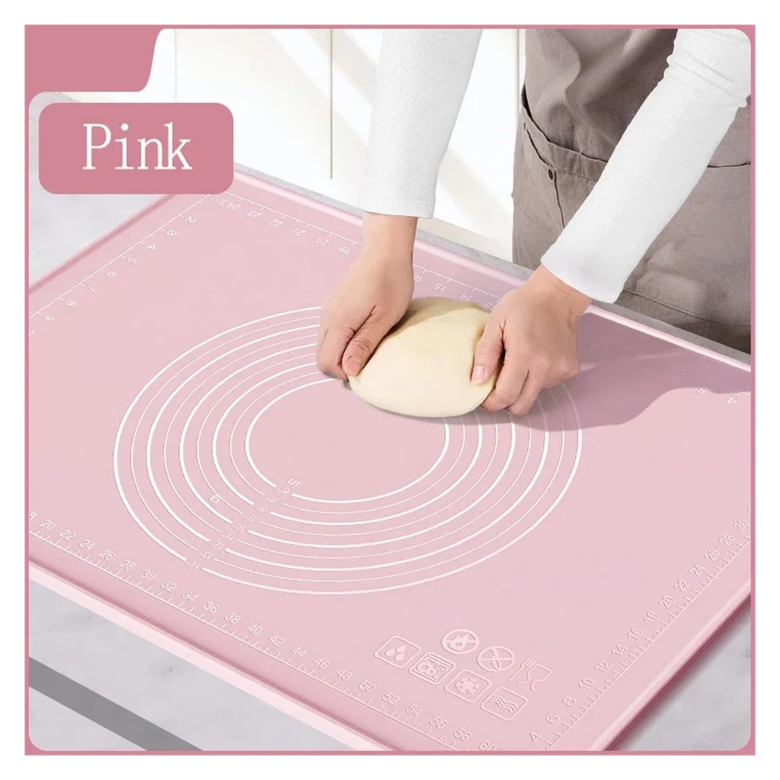 Tappetino da pasticceria in silicone antiaderente addensato for pizza e pasta, cucina, for impastare, forniture for la cottura al forno(Pink,60x80cm)
