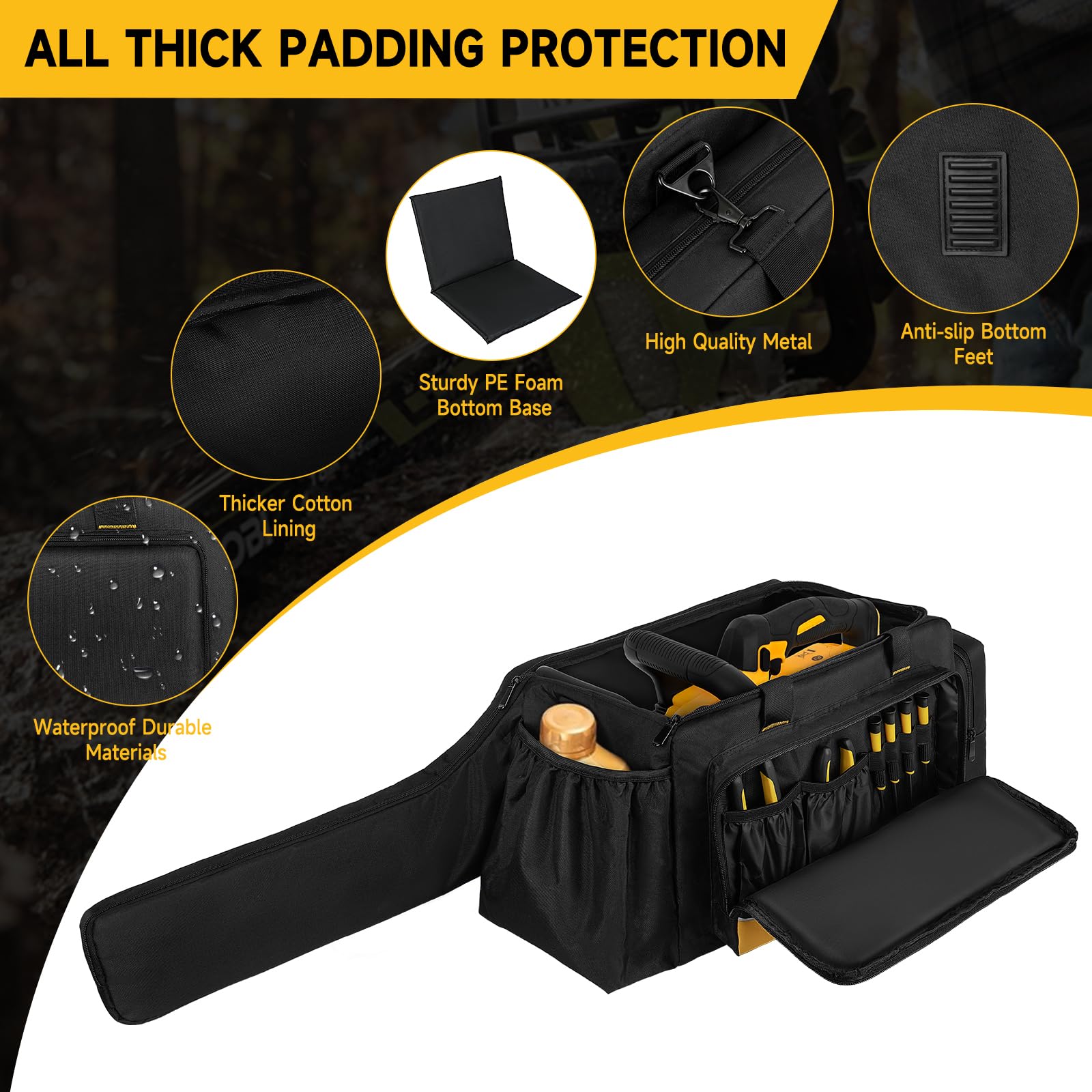 Sac de rangement pliable et imperméable pour tronçonneuse - Compatible avec Greenworks, Dewalt, EGO Power+ 35/40/45 cm et tronçonneuses sans fil - Noir (sac uniquement)