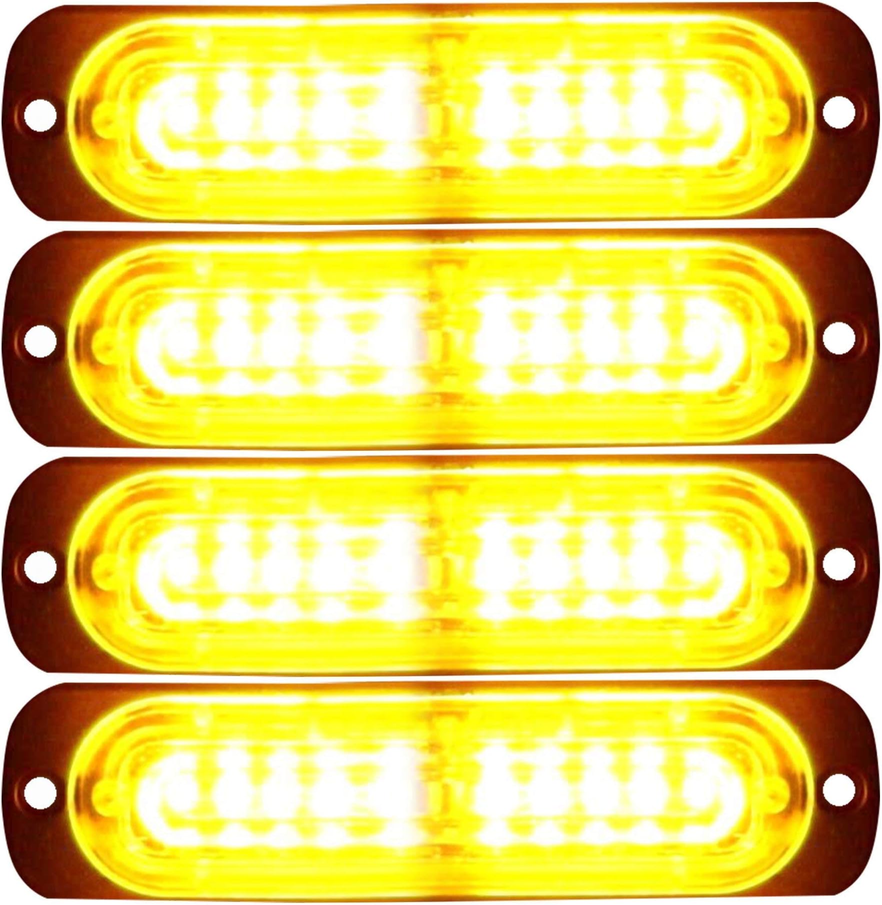 4-Pack 4.4-Inch 10 LED Ultra Slim Strobe LED Lighthead External Emergency Grille Surface Mounting Lights (Amber)