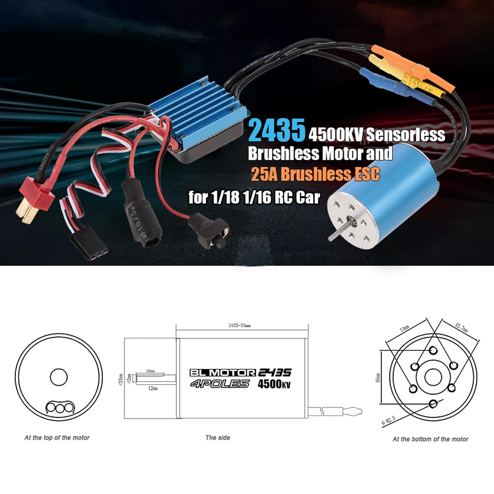 2435 4500KV bezszczotkowy silnik bezszczotkowy 25A ESC do samochodów RC 1/18 1/16 RC
