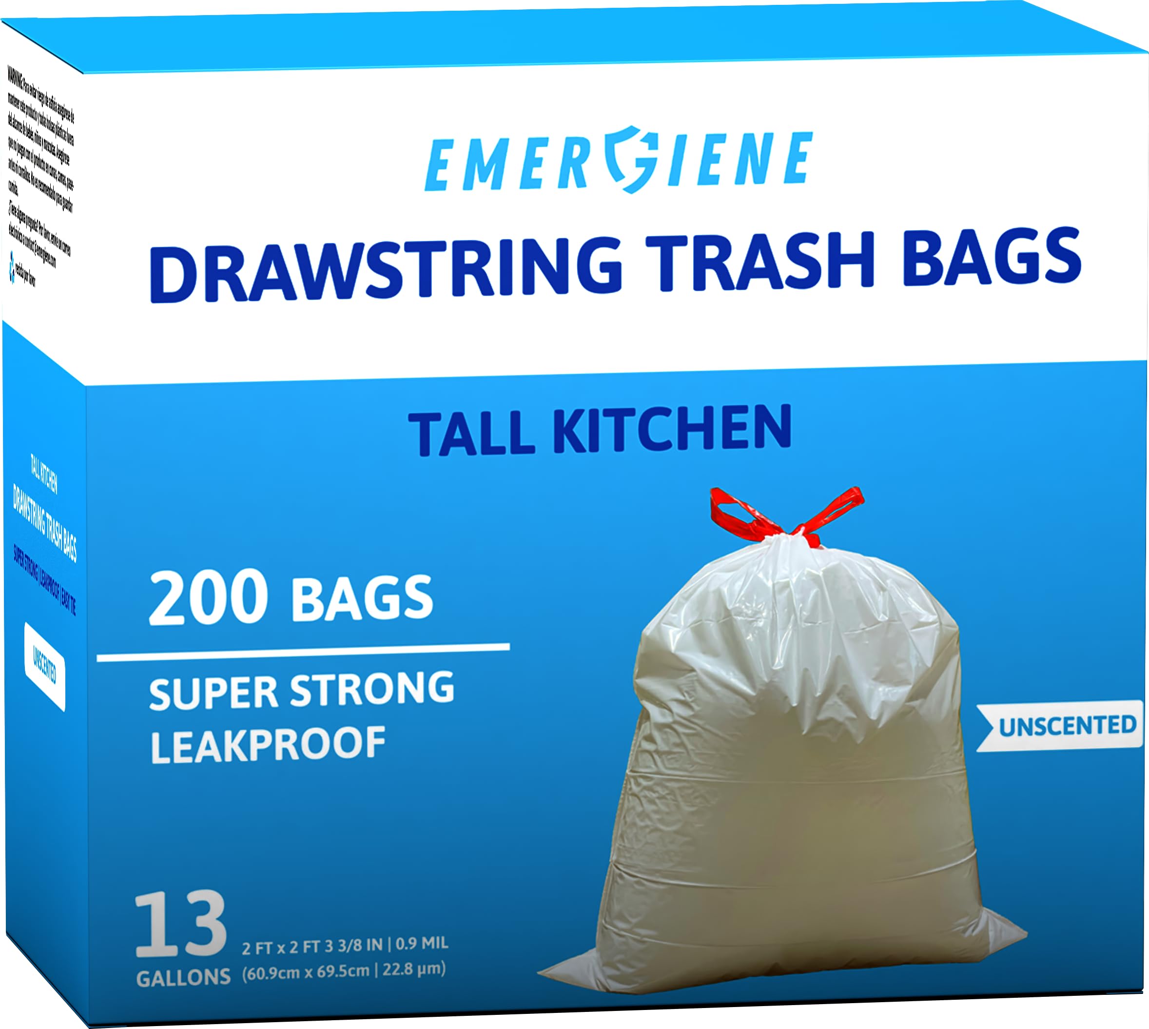 Bolsas de basura con cordón de 13 galones, sin perfume, 200 bolsas de basura Kichen altas, preseparadas, ultra fuertes, a prueba d