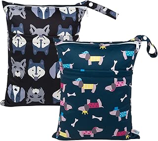 ALVABABY 2pcs Cloth Diaper Wet Dry Bags Waterproof Reusable with Two Zippered Pockets Travel Beach Pool Daycare Soiled Baby Items Yoga Gym Bag for Swimsuits or Wet Clothes L93107 - coolthings.us