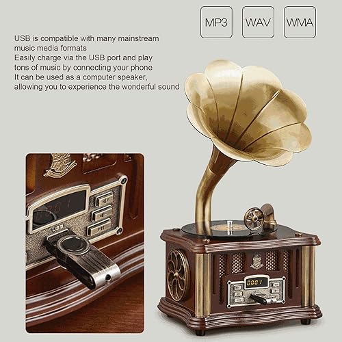 Miniatura 4 de Altavoz Bluetooth de gramófono vintage, tocadiscos retro para control remoto con 2 bocinas de alta fidelidad de frecuencia completa, Bluetooth, USB,