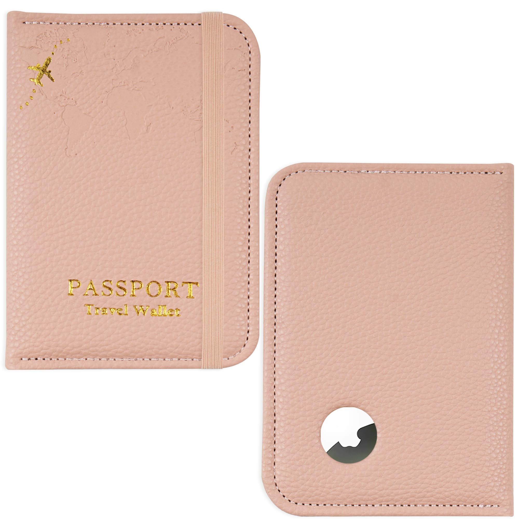 Hennaja Passport Holder with Airtag Slot, Airtag Passport Wallet for Men Women, Slim Leather Passport Holder Case Family for Travel Anti-Lost(1-Pink)