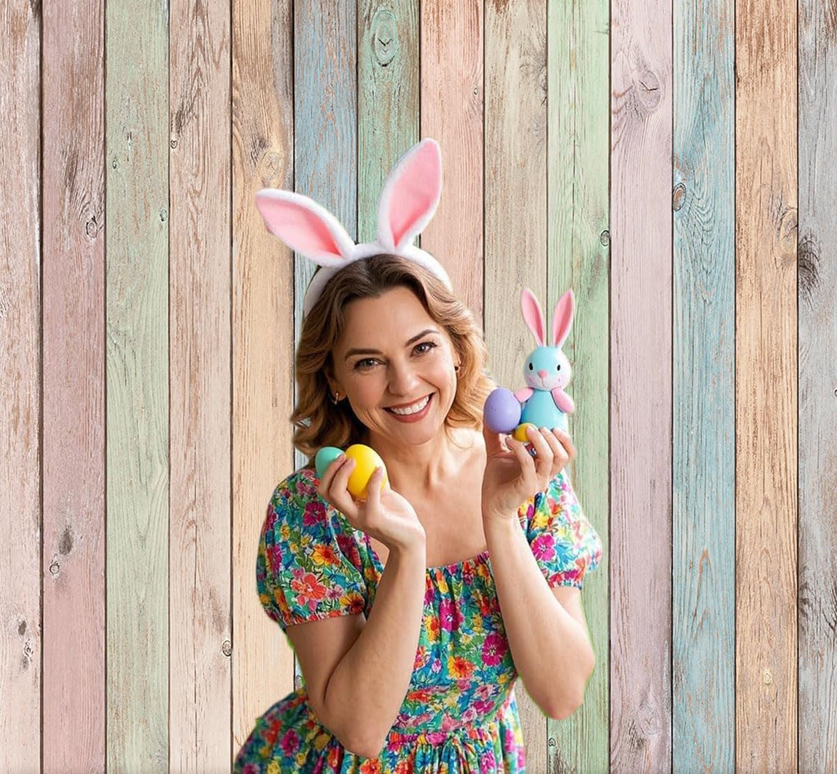 Colorful Wood Backdrop 8x10FT Easter Pastel Rustic Wooden Photography Background Easter Baby Shower Birthday Party Decorations Portrait Photoshoot Studio Props