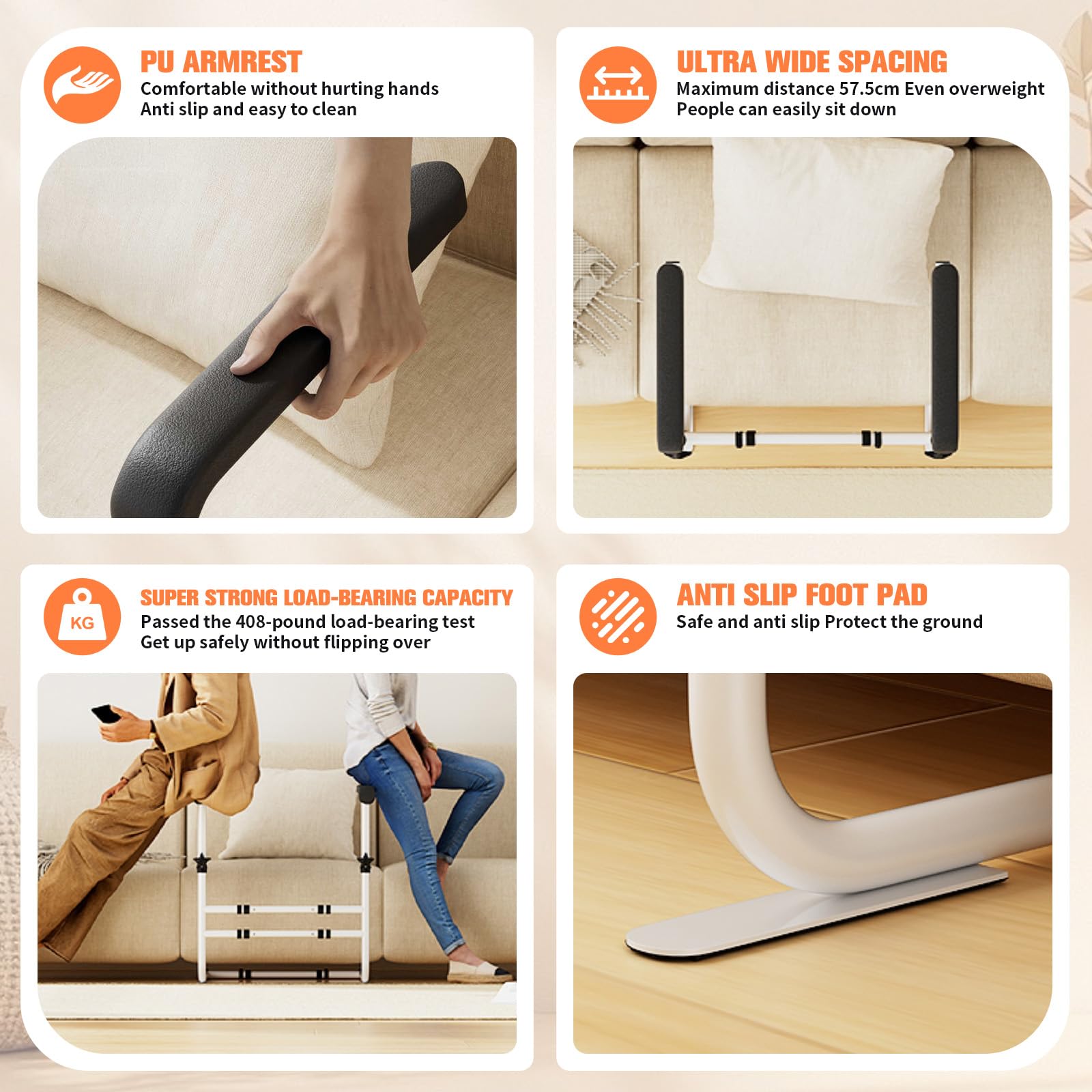 Sofa Aufstehhilfe für Senioren, Couch Lift Assist mit 6-Fach Höhenverstellung (69,5-82 cm) & Breitenverstellung mit Anti-Rutsch-Füßen, für Senioren, Patienten und Mobilitätseingeschränkte