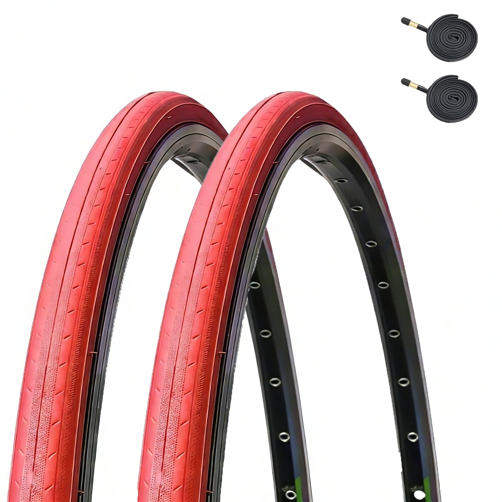 2PC 700x23C Vibrant Colored Bicycle Tires 8 Colors 700/23C Wear Resistant 700 23 C for Road City Bike(Red,Tire tube Schrader Valve48)