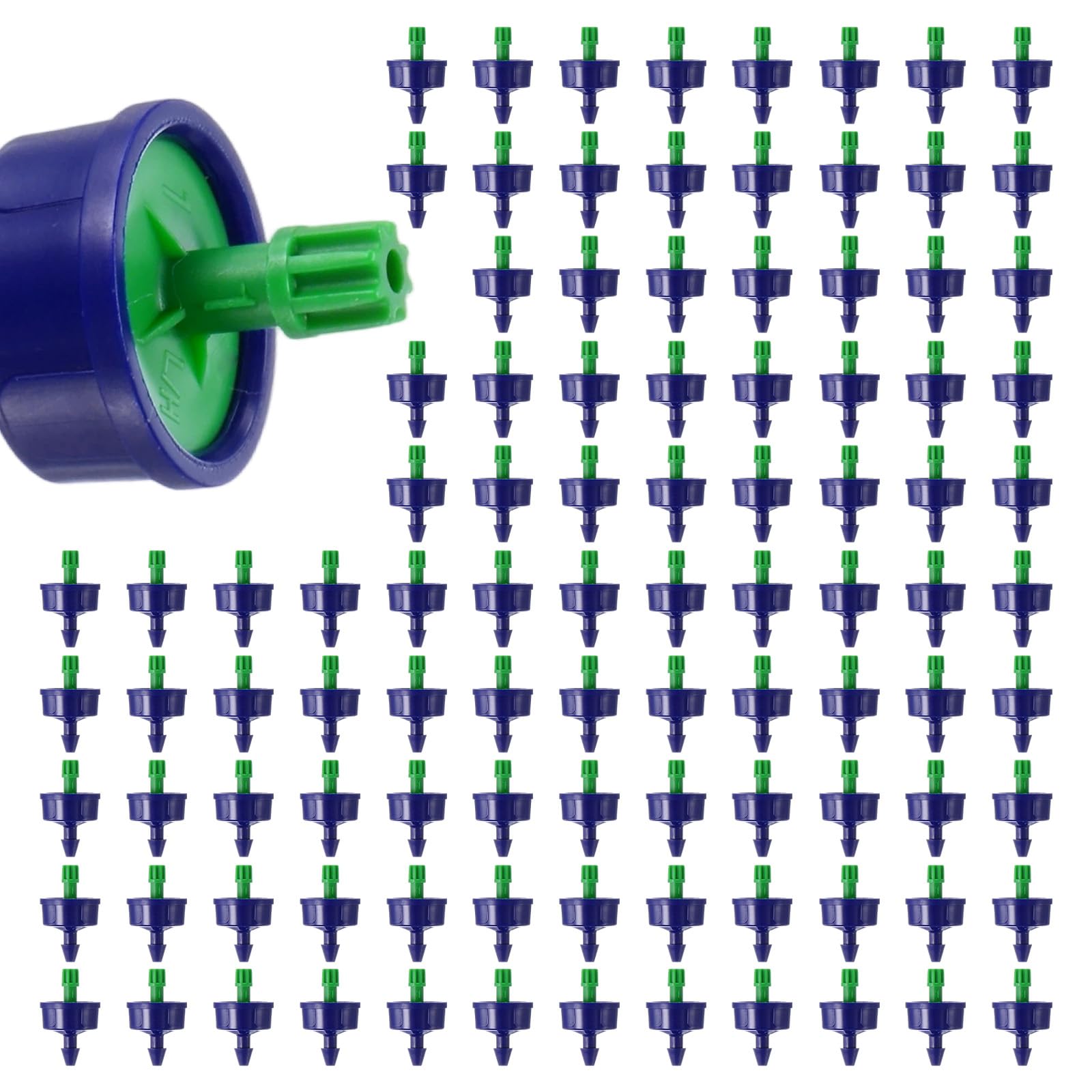 M METERXITY 100-Pack 0.26GPH Pressure Compensating Drippers, Blue/Green
