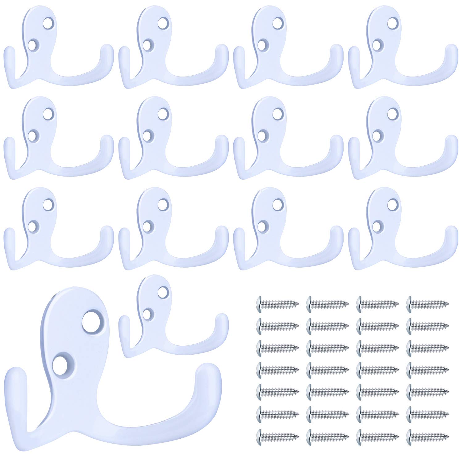 BIGLUFUCoat Hooks Double Prong Robe Hooks 20Pcs Metal Coat Hanger Hooks for Hanging Coat,Scarf,Bag,Towel,Key,Cap,Cup,Hat(White)
