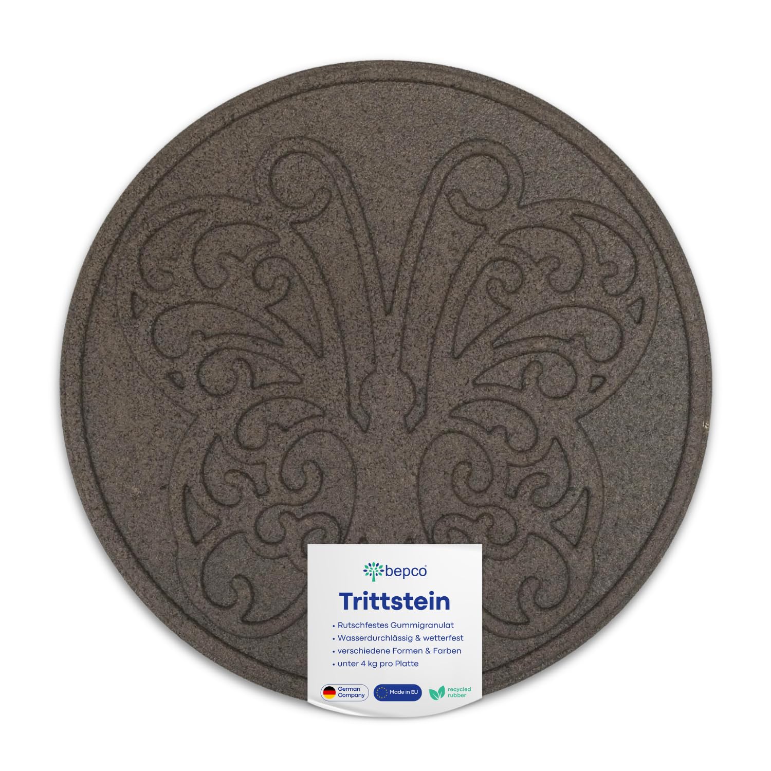 bepco Lot de 4 plaques de jardin, plaque de jardin, plaque de marche, en caoutchouc (lot de 4 pierres d'marche papillon en caoutchouc recyclé, diamètre 45,8 x 1,8 cm, marron) TS HB 4