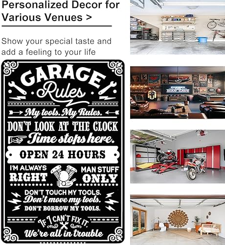 Miniatura 3 de Regalos para hombres, papá, marido, divertido, garage, reglas, mis herramientas, mis reglas, letrero de hojalata, arte de pared de metal vintage