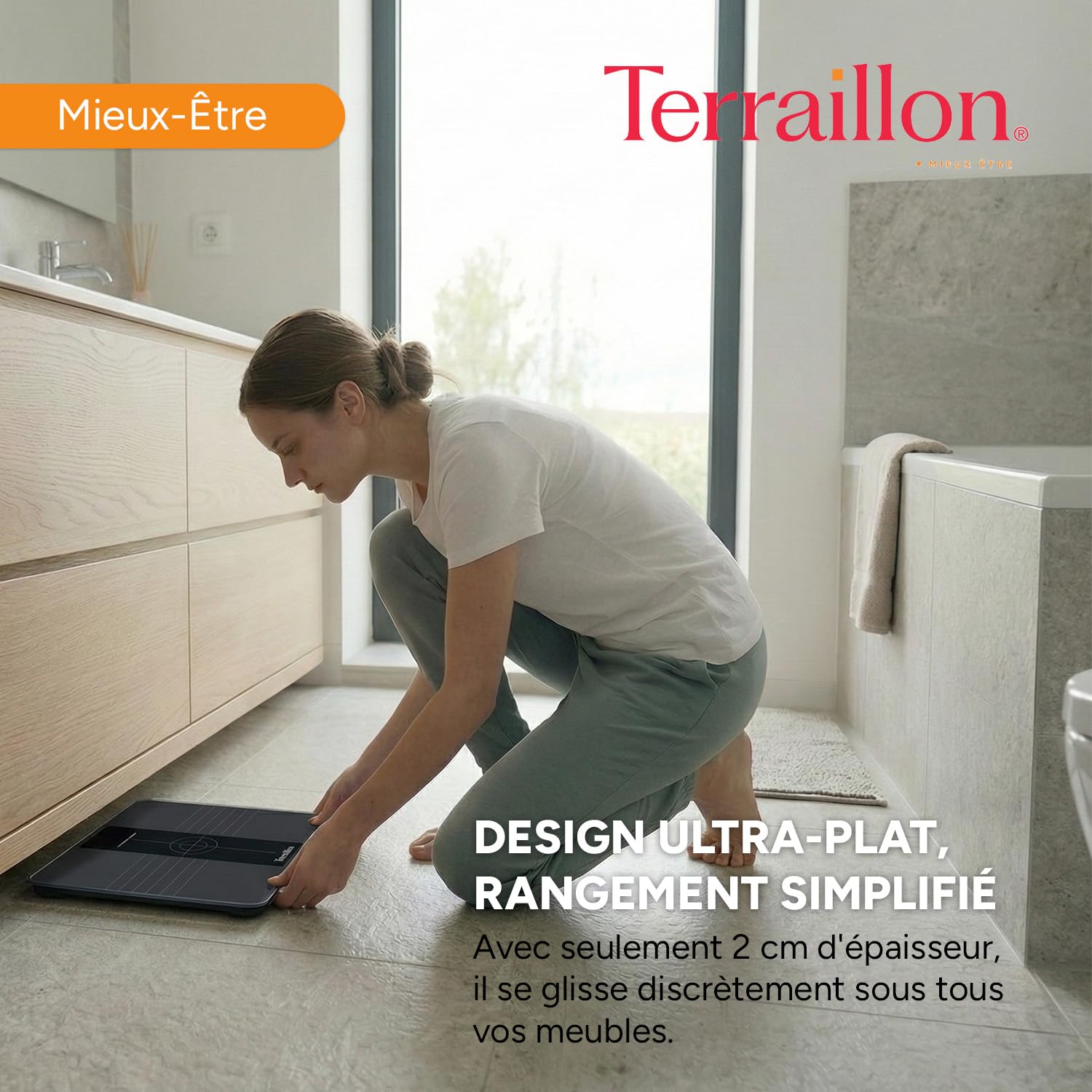 TERRAILLON - EVERY BODY- Pèse personne grande capacité, Balance avec plateau XXL 35x29cm, Capacité de 250 Kg, Grand écran LCD rétro éclairé, Précision 50g, Noir & Gris
