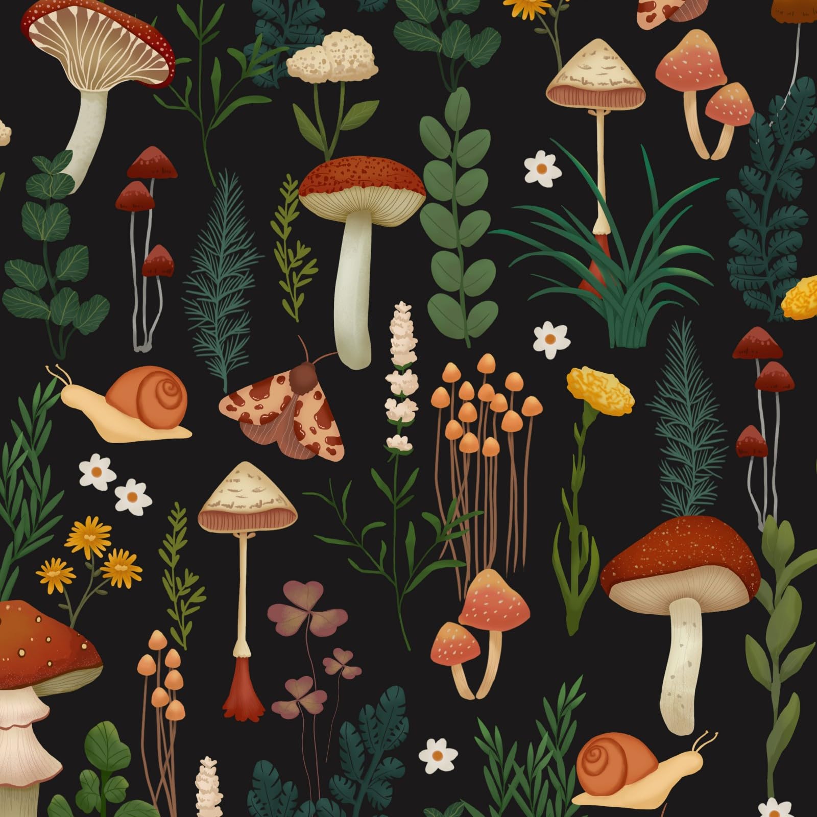 VOLEAAR Black Mushroom Wallpaper Vintage Contact Paper Boho Peel and ...