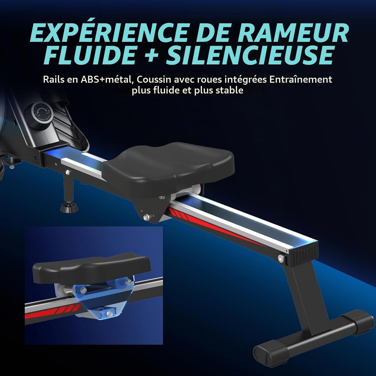 Dskeuzeew Rameur pliable pour la maison avec résistance hydraulique pour tout le corps Appareil de fitness Moniteur LCD Max 150 kg