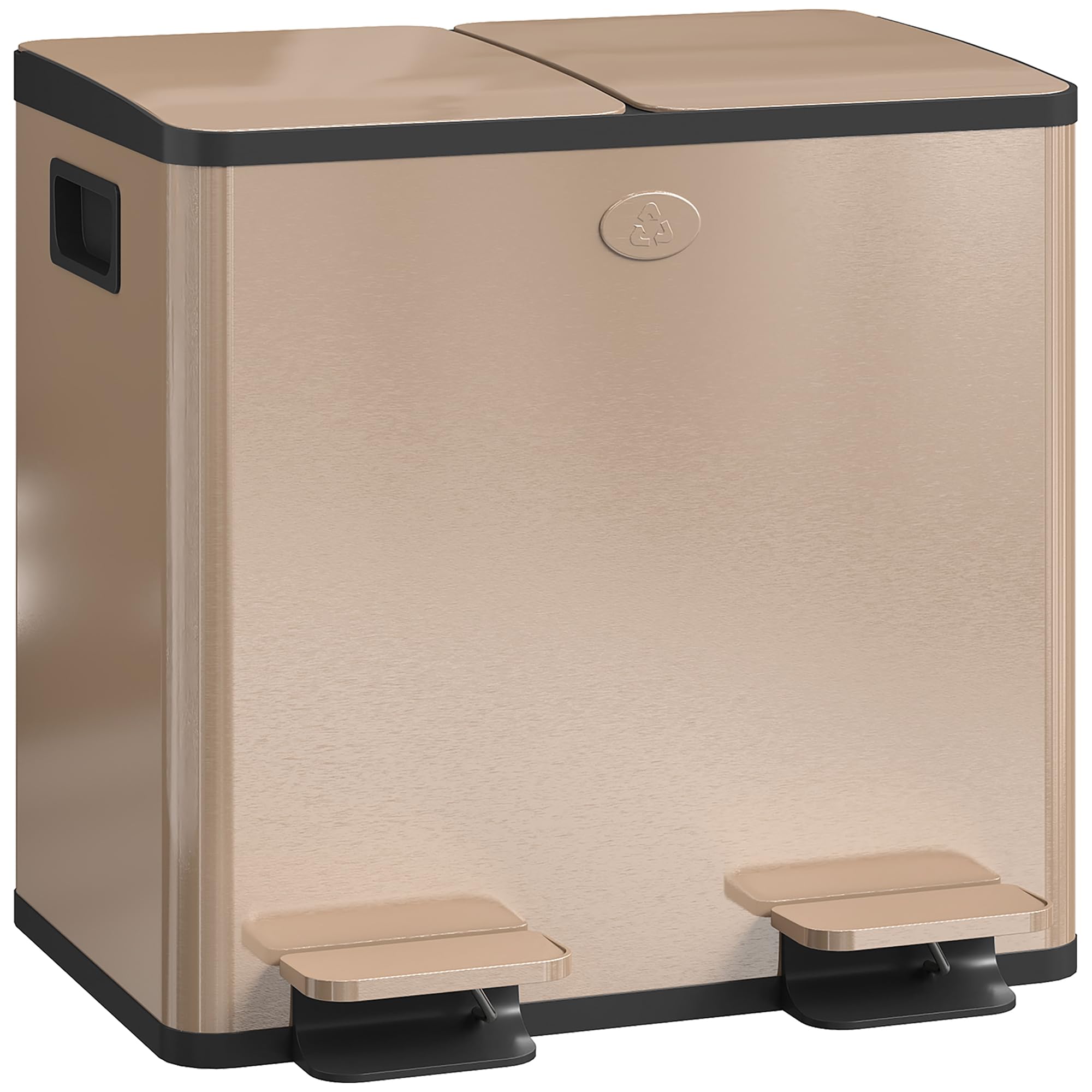 Homcom 2 X 15L Dual Kitchen Bin Pedal Bin For Recycling And Waste, Tone Gold