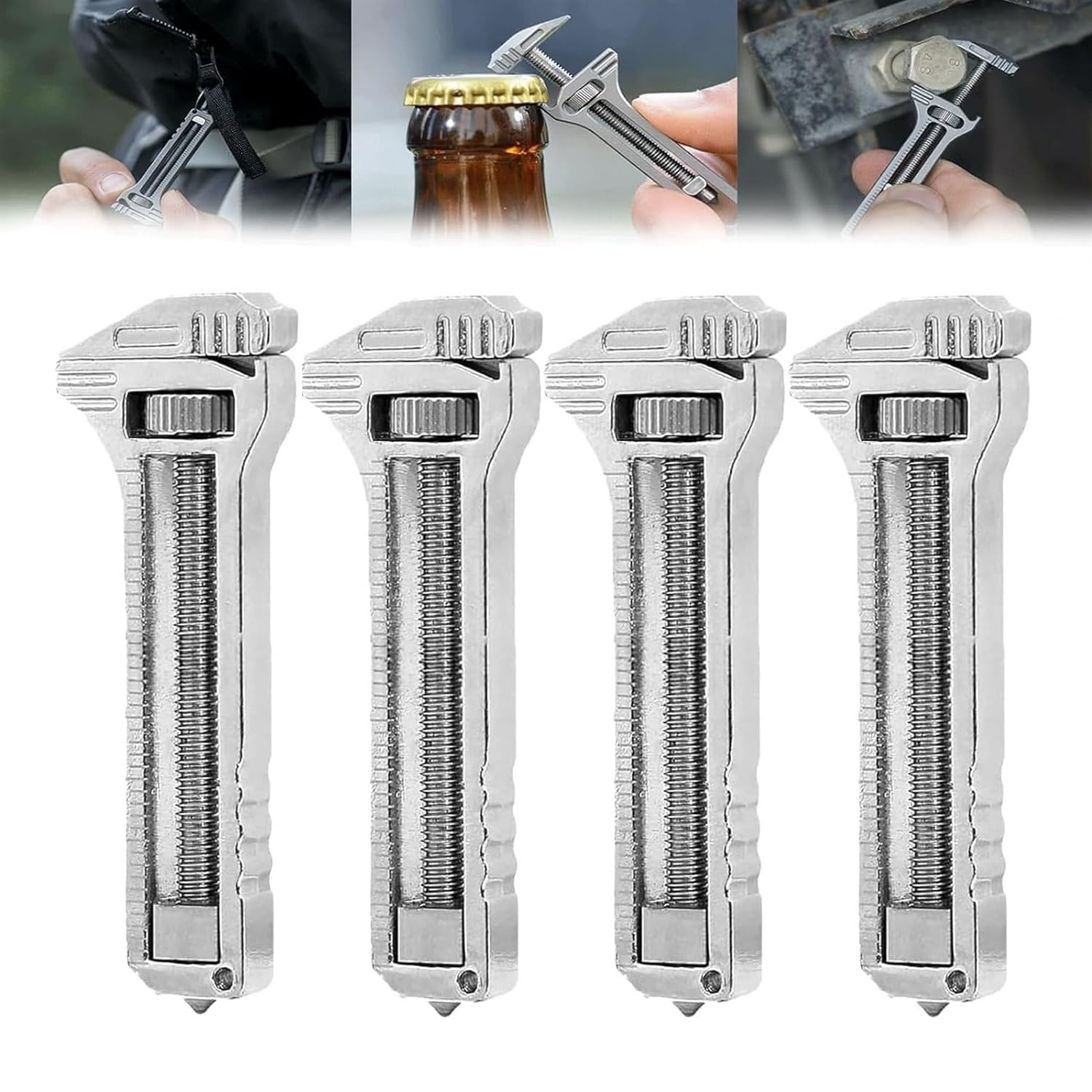 PTMTFYL 4 Pcs Compact Titanium Multitool, Mini Multitool Wrench, Mini Alloy Multi-Tool for Everyday Prep, Adjustable Pocket Multitool Mini Wrench,