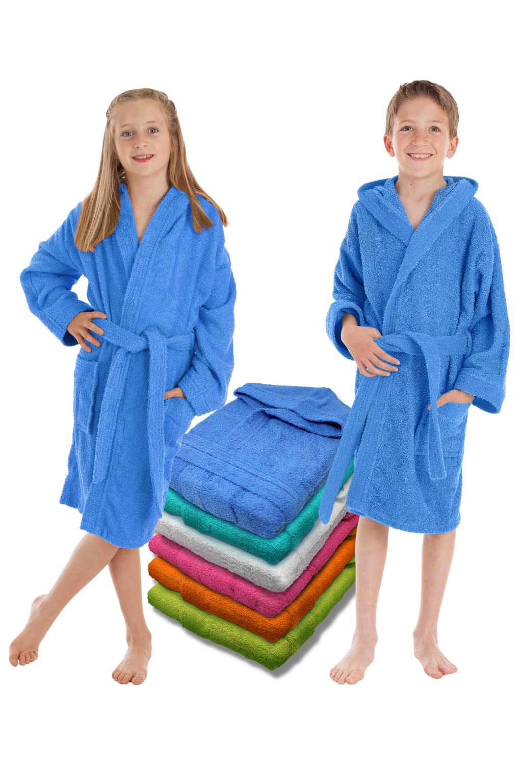 LEBENGOOD Accappatoio per Bambino e Bambina : Ragazzo e Ragazza, Unisex - 100% Cotone OEKO-TEX® Accappatoio Spugna- 2 Tasche, Cintura, Cappuccio