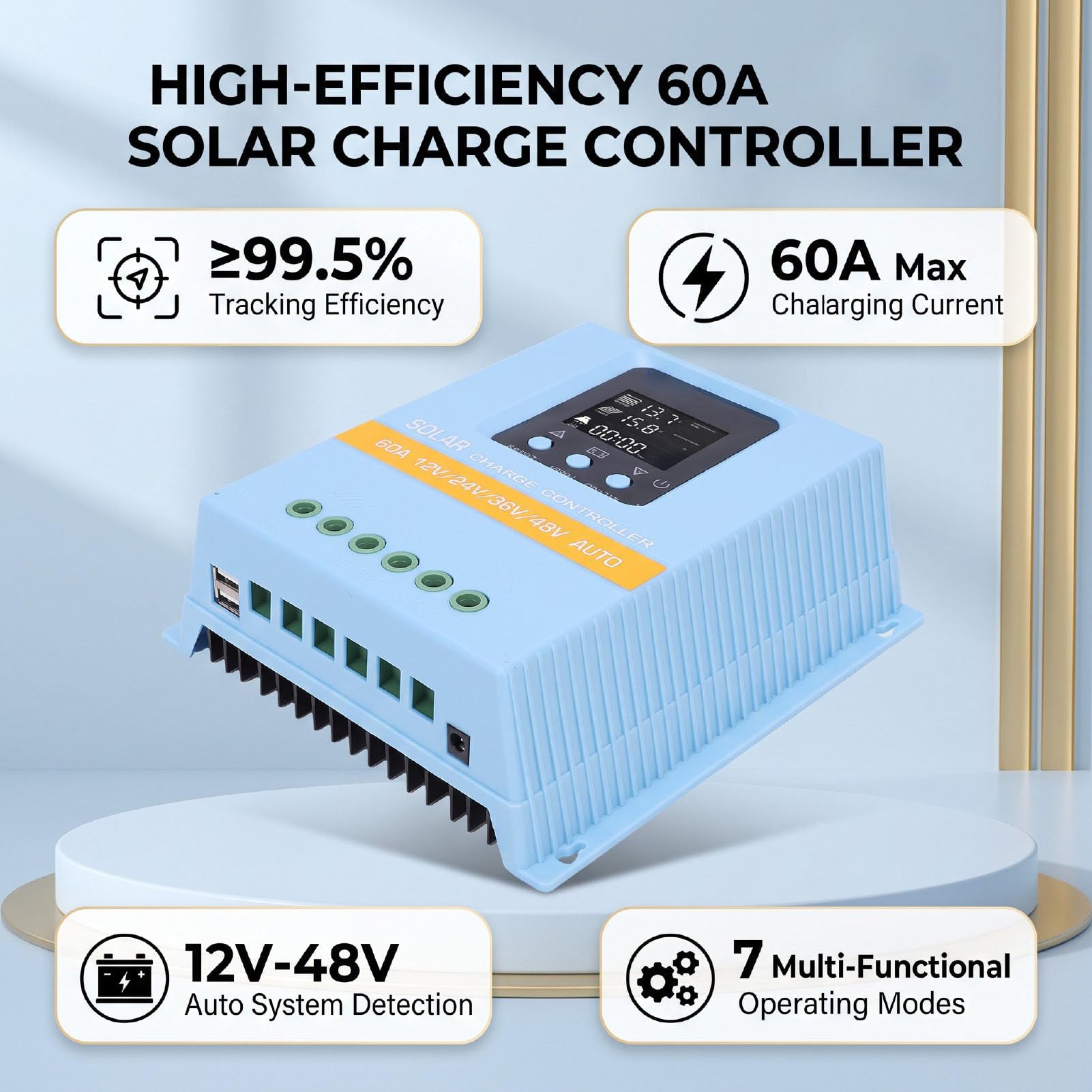 Dioche Kontroler ładowania Słonecznego MPPT 60A, Auto 12V 24V 36V 48V