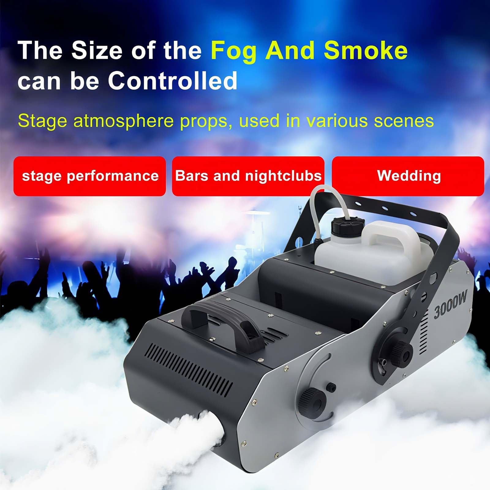 MáQuina De Humo AutomáTica De 3000 W, Nebulizador PortáTil con Tanque De 3 L para DJ, Bodas, Fiestas, Escenario, MáQuina De Humo PortáTil para Exteriores con Control Remoto