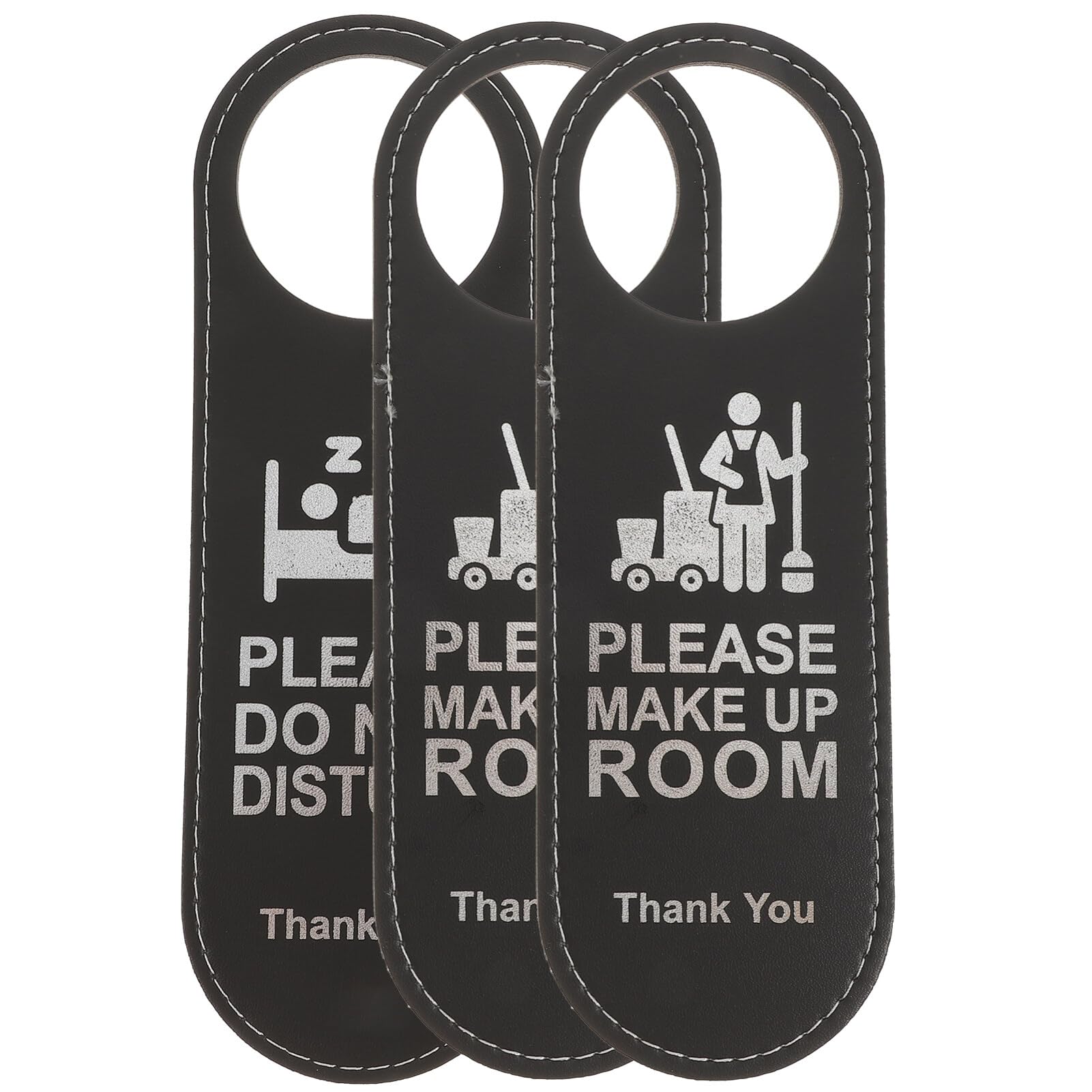 Ipetboom 3Pcs Do Not Disturb Please Make Up Room Sign Double-Sided Door Hanger Room Door Knob Hanger Sign for Hotel (Black)