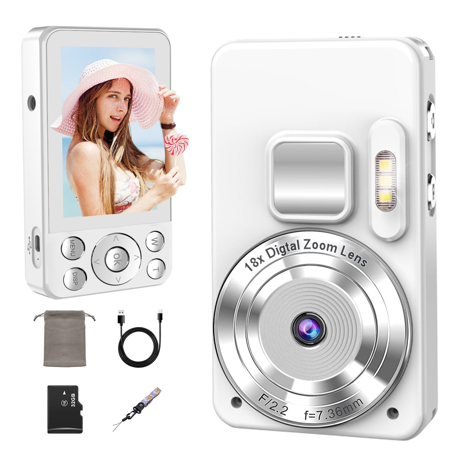 4K Fotocamera Digitale, 64MP Fotocamera Compatta con Autofocus e Zoom Digitale 18X, Schermo da 2,8", Registrazione Loop & Webcam, con Scheda SD da 32GB, Ideale per Vlog, Viaggi & Principianti