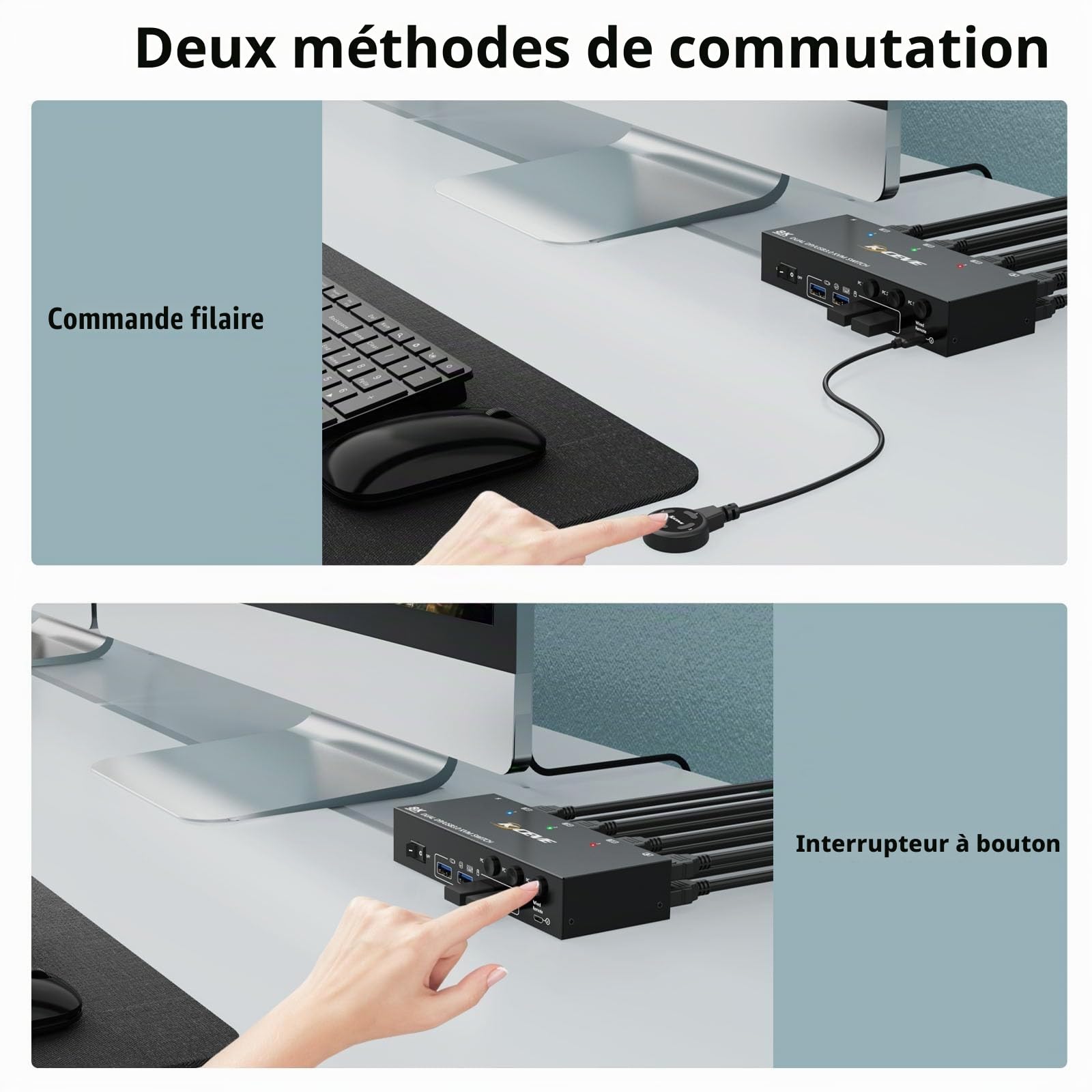 8k Displayport KVM Switch 3 PC 2 moniteurs 8K@30Hz 4K@144Hz, Camgeet USB3.0 Dual Moniteur KVM Switches Displayport 1.4 avec 4 ports USB 3.0 pour périphériques USB, pour 3PCs DP Monitor Switch