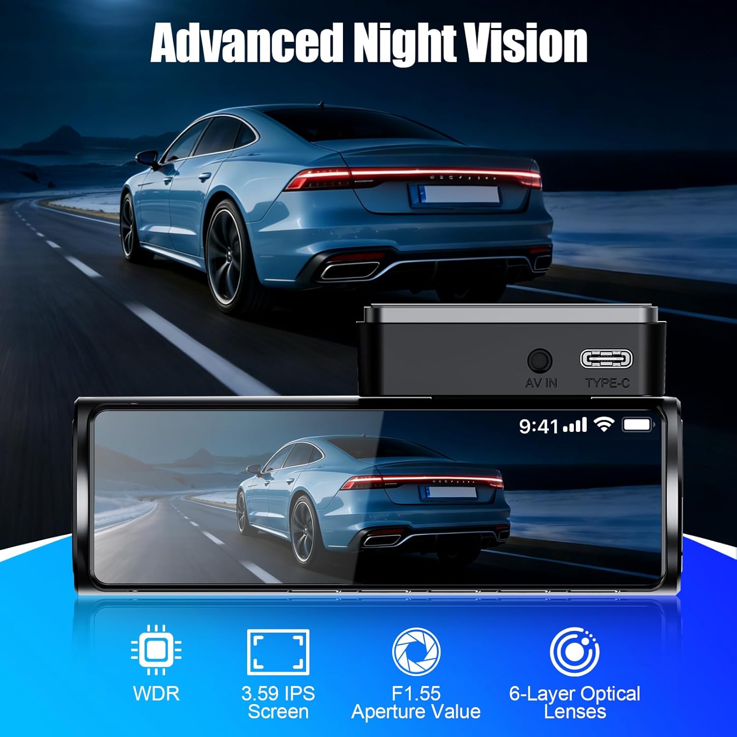Dash Cam Front and Rear,4K+1080P Dual Channel Car Camera with Night Vision,Mini Dash Cam with 3.59" IPS Screen,5.8GHz WiFi,GPS,24H Parking Mode,G-Sensor,Loop Recording 64GB Card Includ