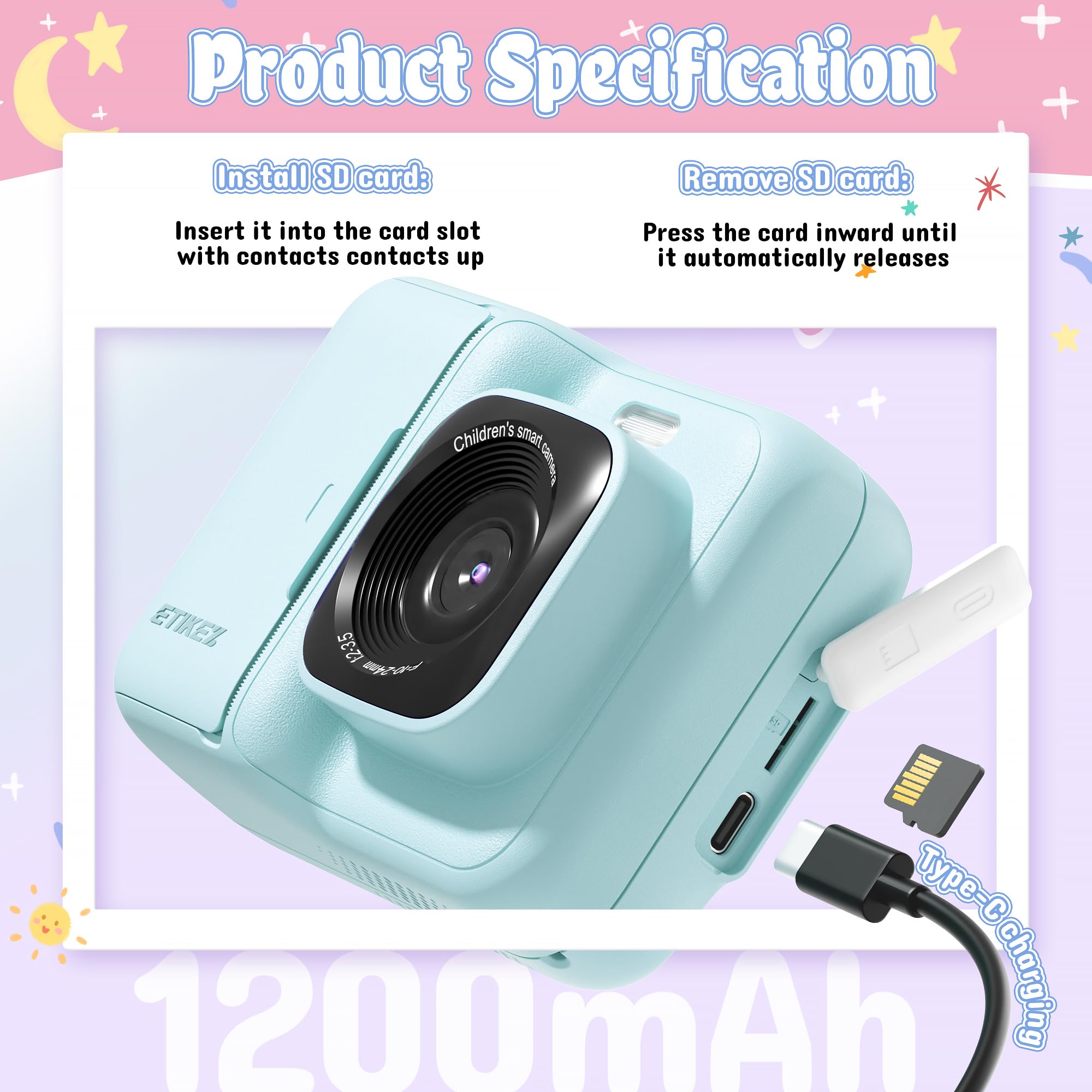 Appareil Photo pour Enfants - Appareil Photo instantané,Blau | Appareil photo instantané 1080P pour enfants de 4 5 6 7 8 9 10 ans pour filles et garçons, jouet portable