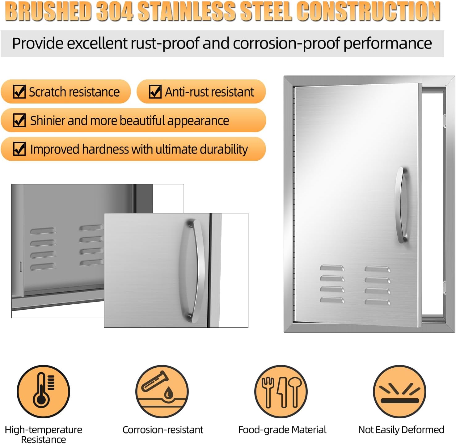 BBQ Access Single Doors 17Wx24H Left Open Flush Mount Stainless Steel Outdoor Kitchen Door with Reinforced Door Hinges and Vents for Outside Cabinets and BBQ Island