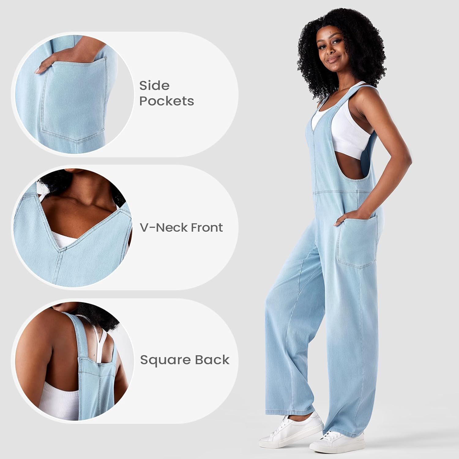 Fanica Women's Loose Fit Denim Overalls, Baggy Wide Leg Overalls for Casual Everyday Wear - Image 6