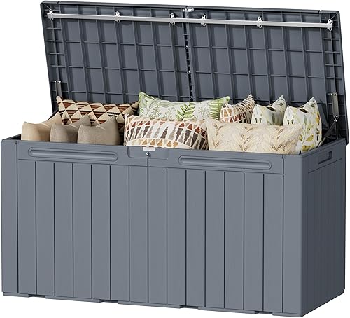 Vista 21 de Devoko Caja de almacenamiento grande impermeable de 100 galones, de resina, para interiores y exteriores, con cierre, contenedor de almacenamiento