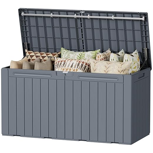 Devoko 100 Gallon Outdoor Storage Box, Waterproof Resin Deck Box for Patio Furniture, Lockable Container for Garden Cushions & Pool Supplies (Gray, 100 Gallon)