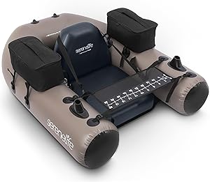 Serenelife Inflatable Fishing Float Tube – PVC Belly Boat for Angling with Fishing Rod Holders, 2 Waterproof Storage Pockets, Fish Ruler, 220 lbs Capacity