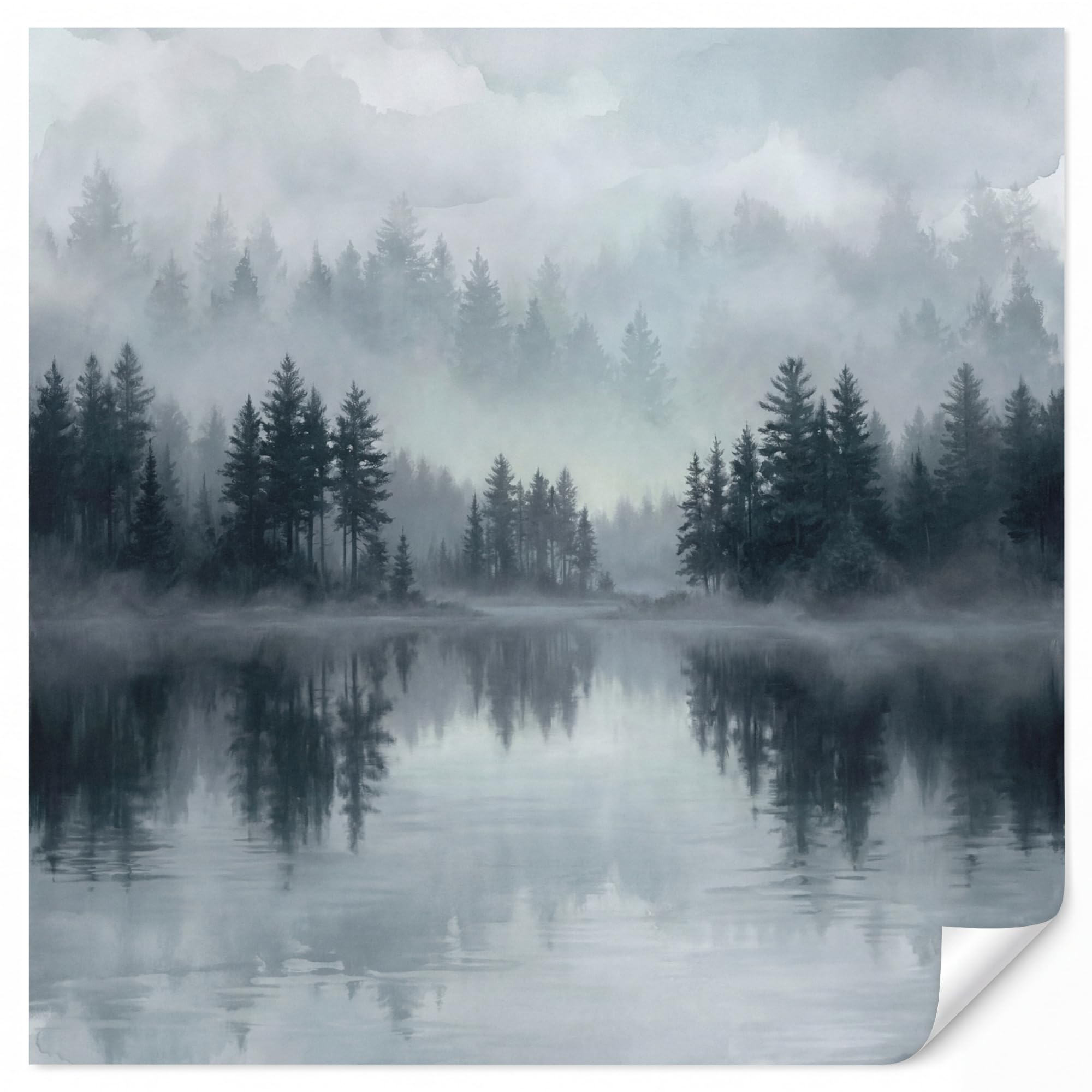 Papier Peint Intisse 260x240 cm Pour Chambre Salon Cuisine Mural Wallpaper Toilette Moderne Déco Papiers Peints Forêt - Lac - Brouillard - Nature - Gris