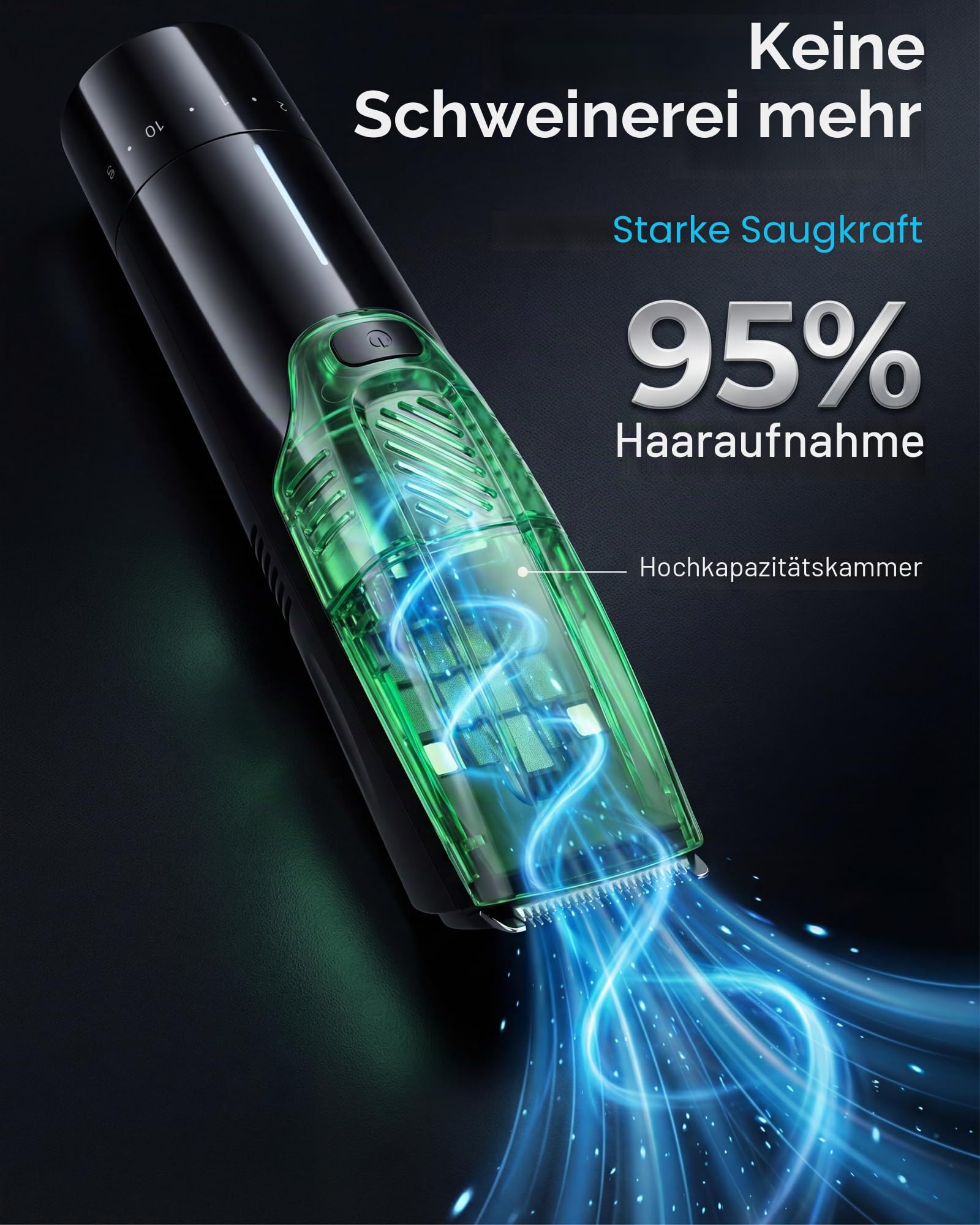 Vakuum Bartschneider für Männer - 2 Geschwindigkeiten Einstellbare Saugkraft & Leistung, IPX6 Wasserdicht Nass/Trocken Schnurlose Haarschneidemaschine 40 Längeneinstellungen (0,5-20 mm), USB-C