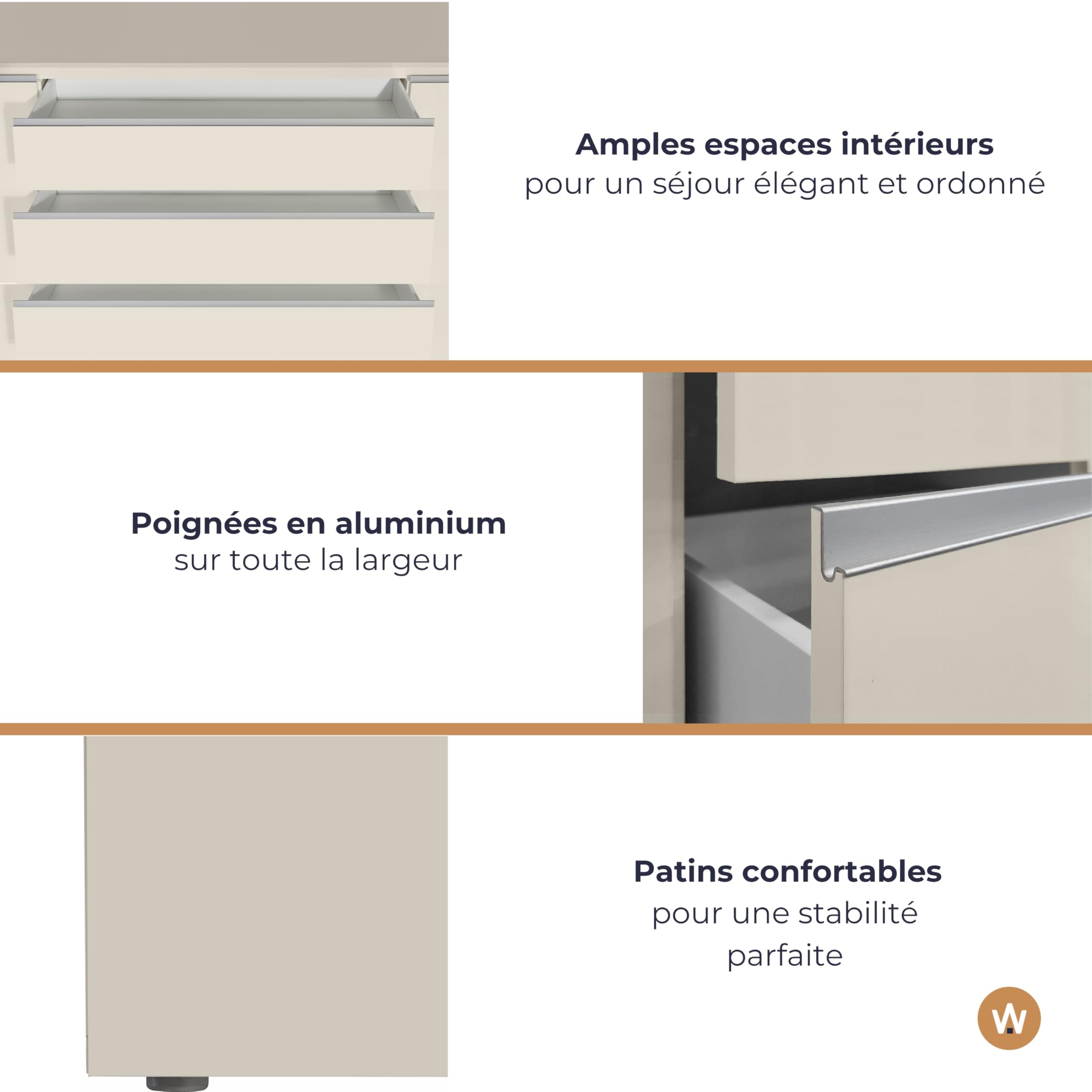 WHOUS Buffet Magic pour Salon avec 2 Portes et 3 Tiroirs, bahut pour Cuisine et Salle à Manger, Dimensions 240 x 40 x 80, Couleur Cachemire