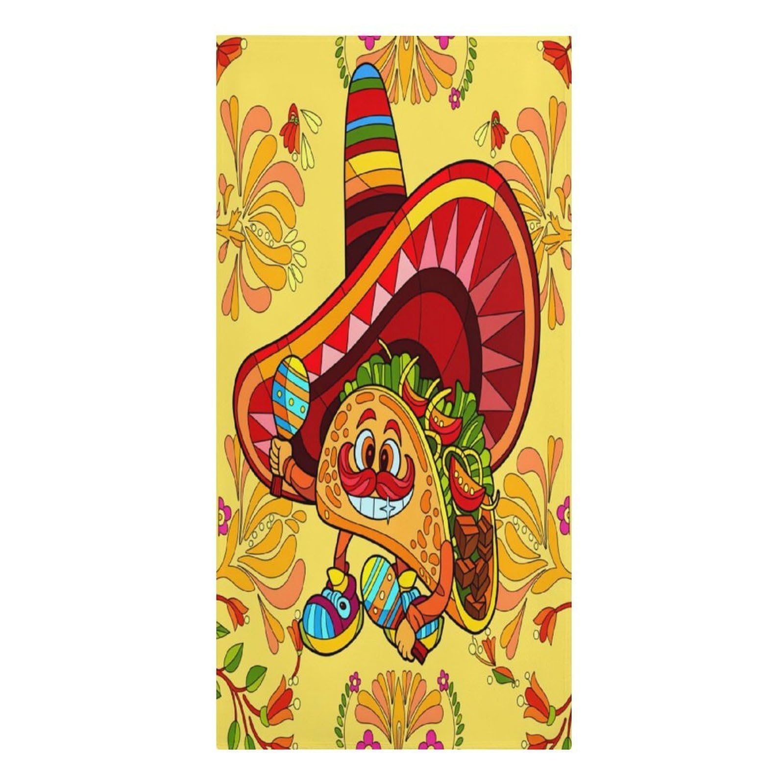 FWJZDSP Mexican Taco Character with Sombrero and Maracas Oversized Microfiber Beach Towel, Quick Dry Lightweight Soft Large Bath Towel for Adult for Pool Camping Essentials Gym Yoga