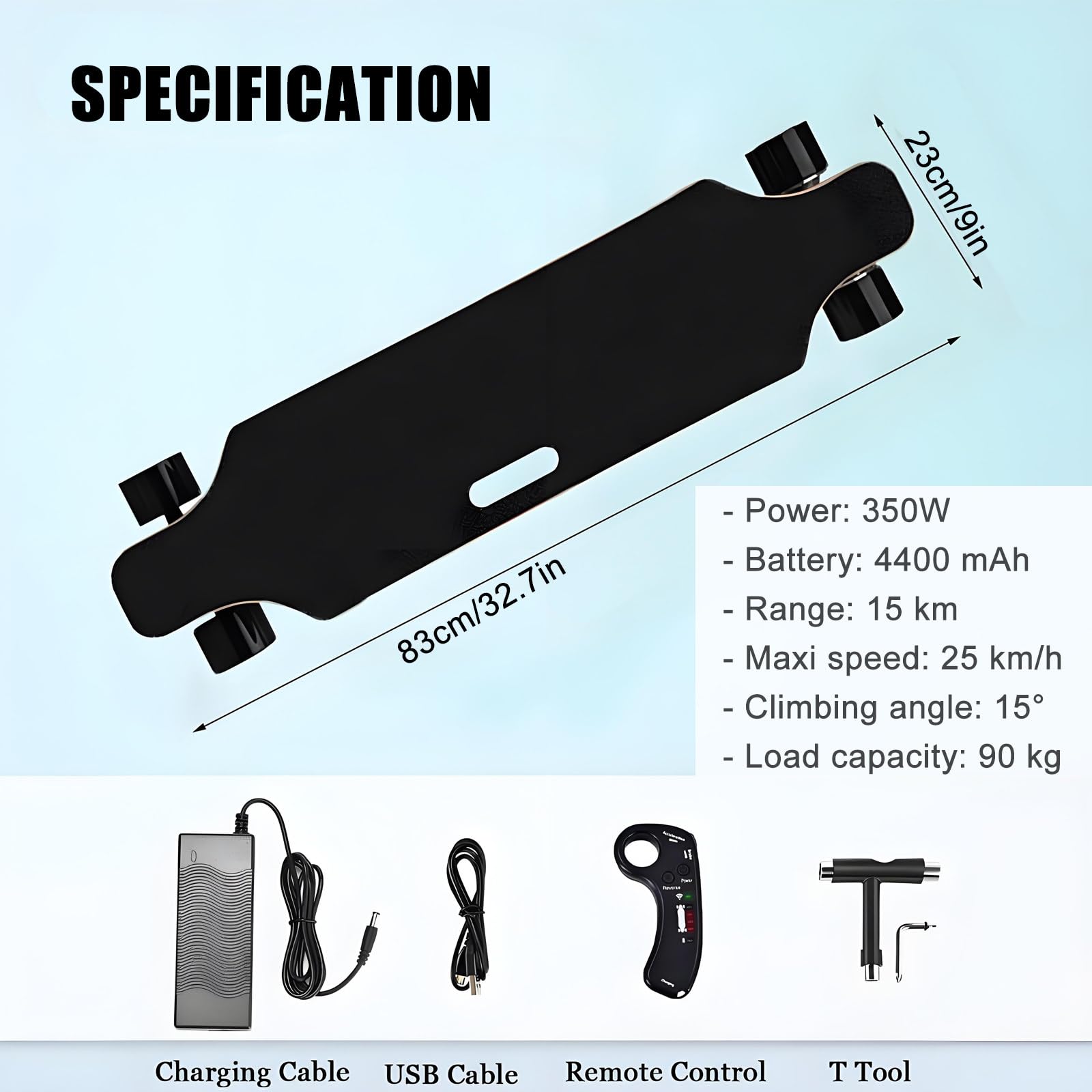 Skateboard Elettrico Unleash Urban - Longboard Elettrico da 350 W con Telecomando, 25 Km/H, Autonomia di 15 Km, Supera Il 15% di Dislivelli, Guida Senza Vibrazioni TypeB