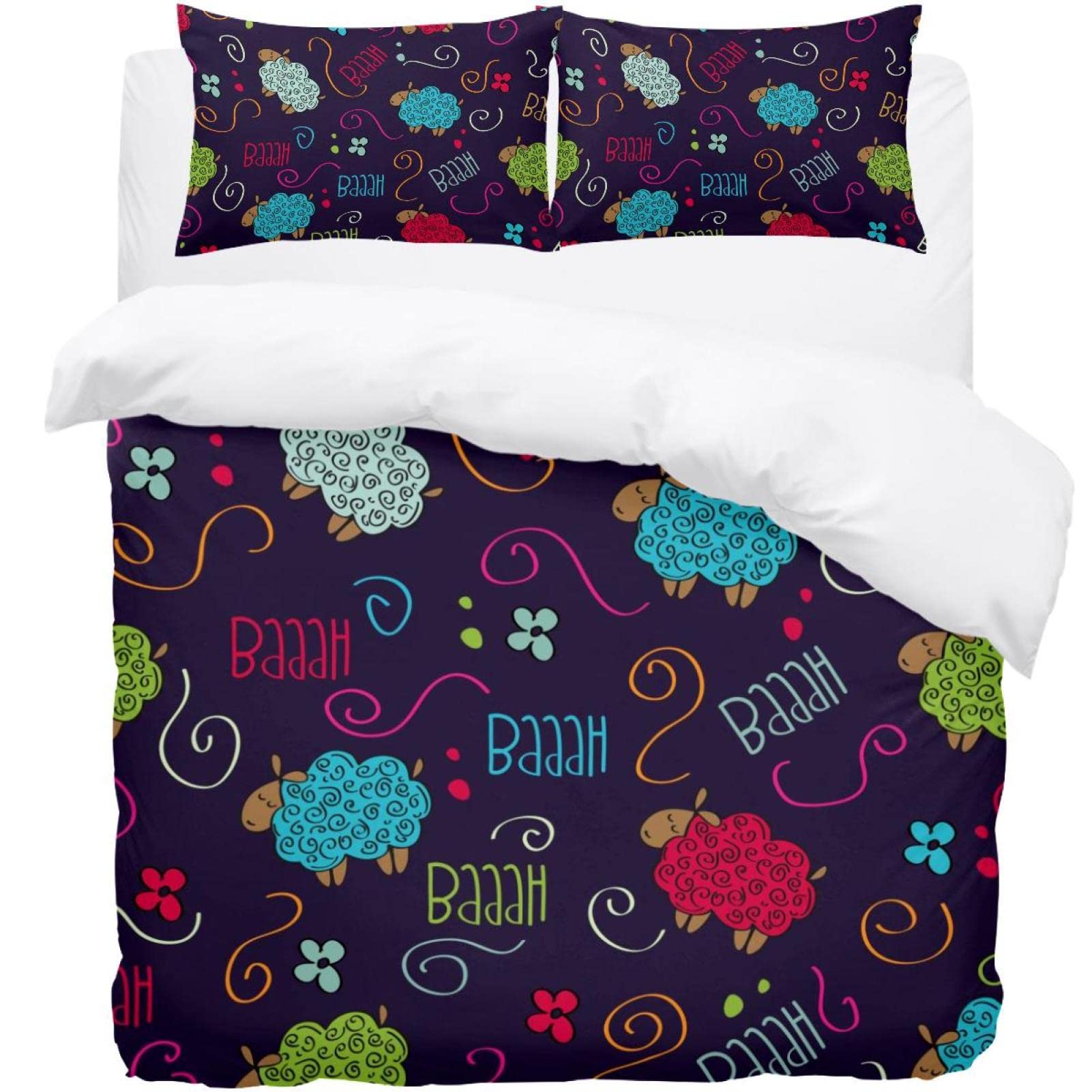 Housse de couette moutons parure de lit 3 pièces pour raviver une chambre d'enfant terne