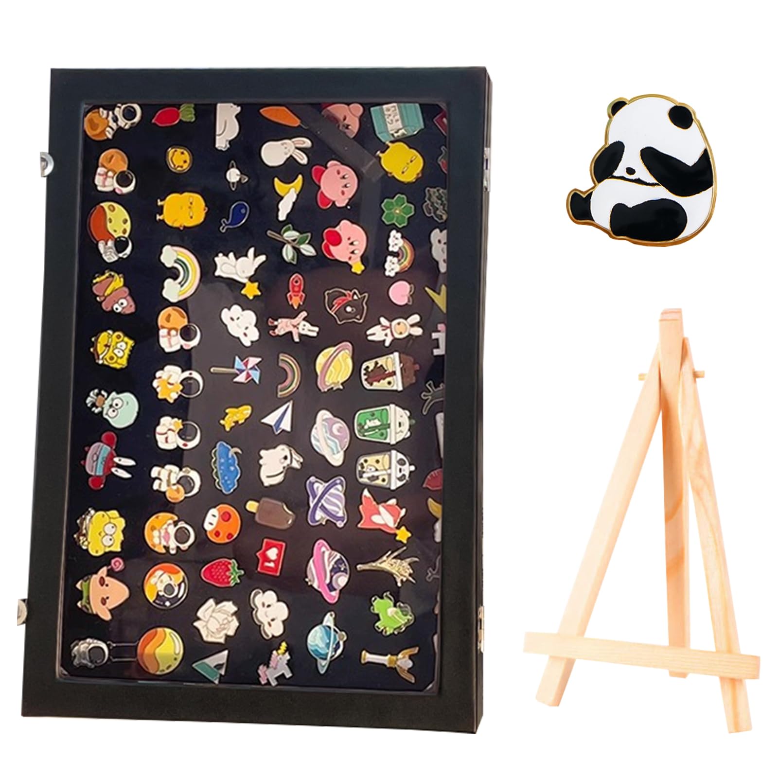Présentoir à épingles, Présentoir à Badges 35x24x5cm Collectionneur D'épingles En Bois avec Fenêtre Transparente Vitrine Verrouillable pour épingle à Poitrine Médaille Badge Bijoux