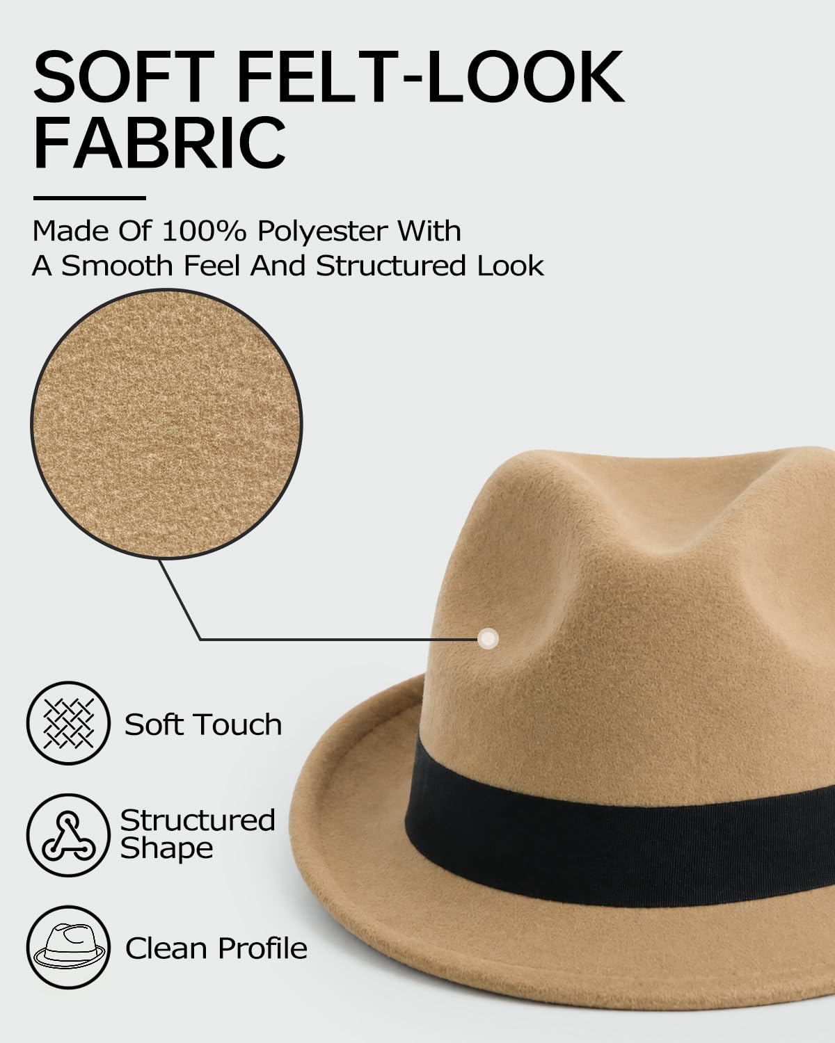 Zylioo L/XL/XXL Trilby Fedora Feltro Cappelli Uomo Big Heads Cappello Jazz | Tesa arrotolata con fibbia per cintura