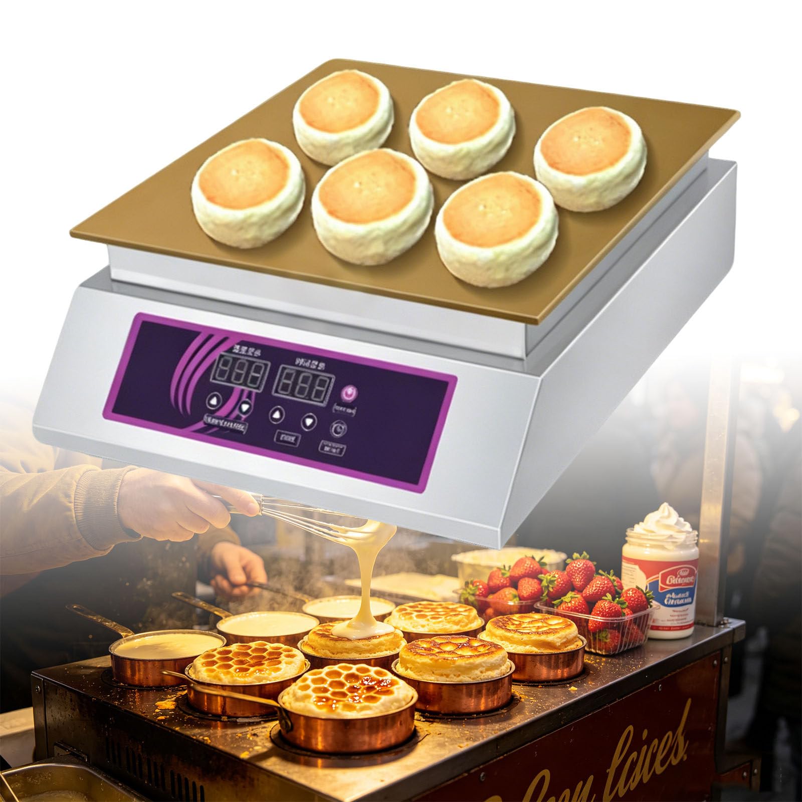Ymnogjie Machine Souffle Pancake Maker | Dorayaki Machine with Copper | Commercial Electric Griddle |pancake Maker for Home Kitchen,Restaurant SingleHead