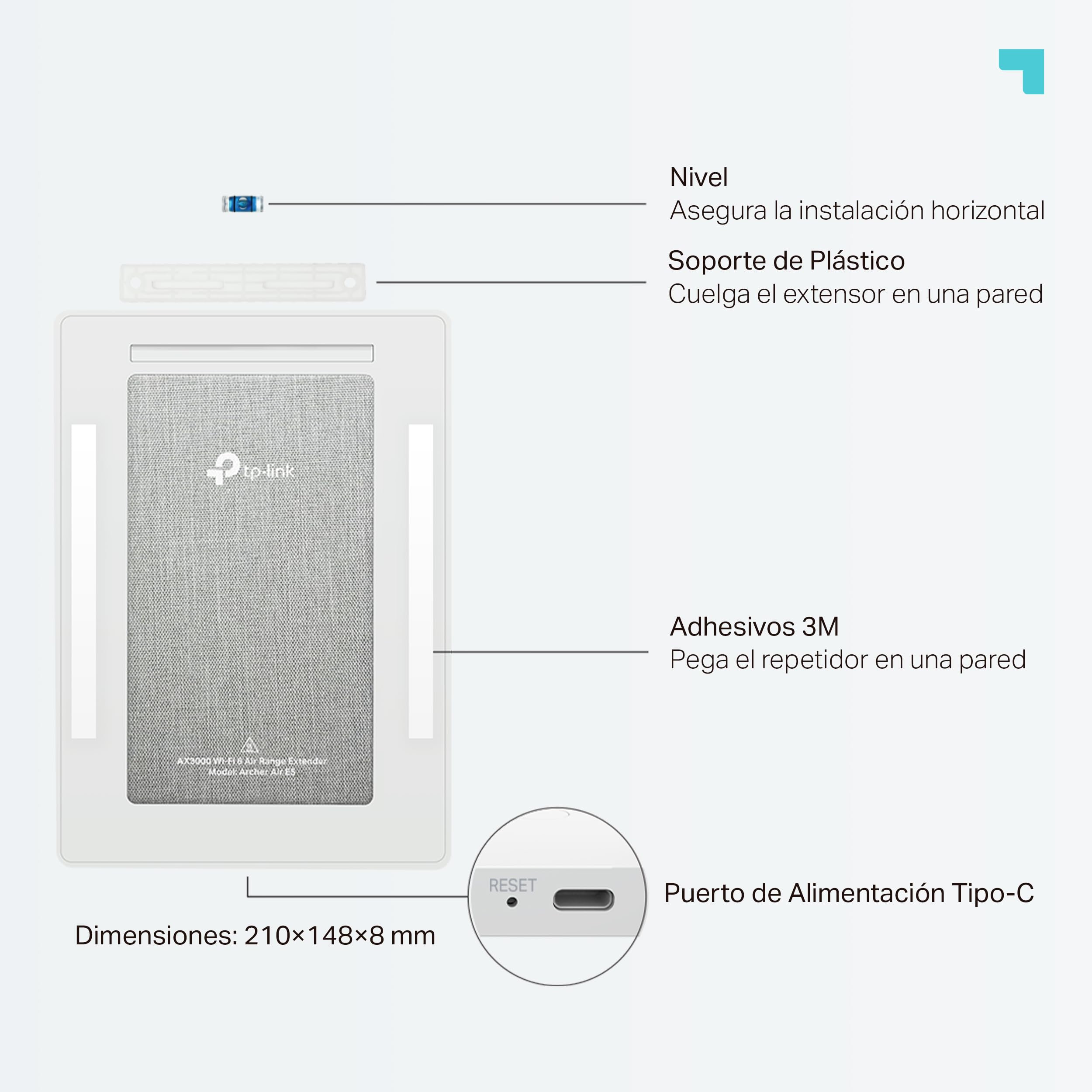 TP-Link Archer Air E5 Wi-Fi 6 AX3000 - Amplificador (8 mm, diseño ultrafino, antenas inteligentes, instalación flexible, sin conexión Ethernet)